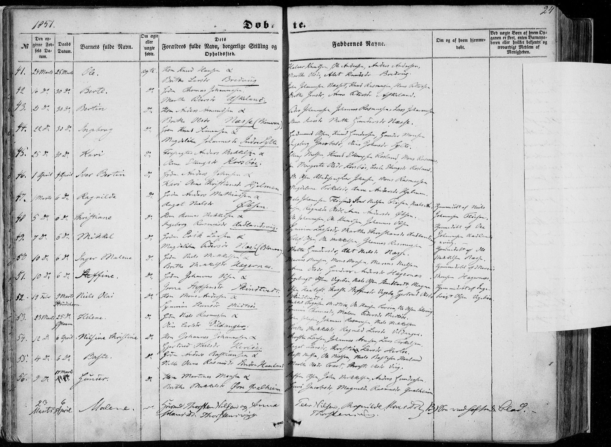 Manger sokneprestembete, AV/SAB-A-76801/H/Haa: Parish register (official) no. A 6, 1849-1859, p. 24