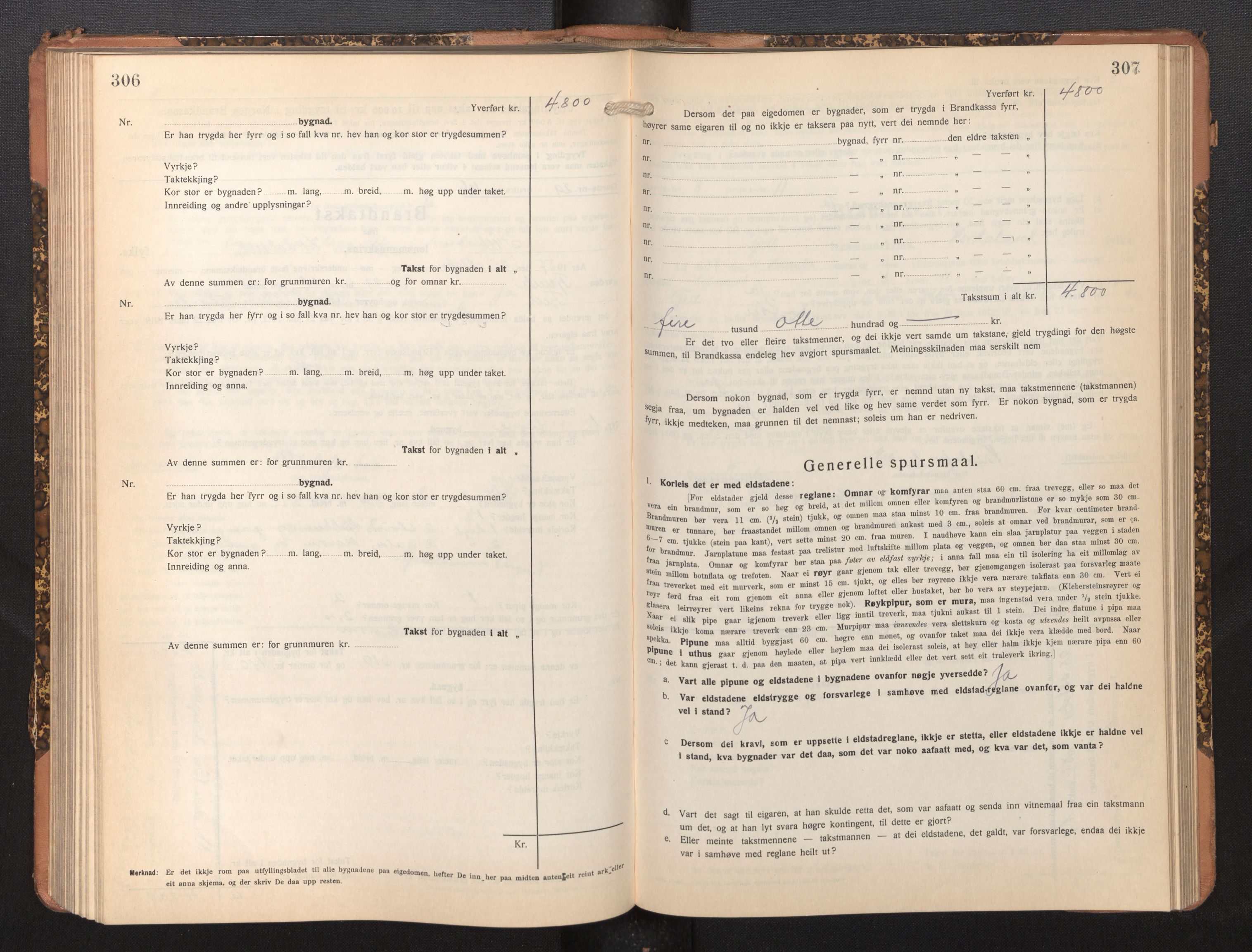 Lensmannen i Fjell, SAB/A-32301/0012/L0006: Branntakstprotokoll, skjematakst, 1931-1945, p. 306-307
