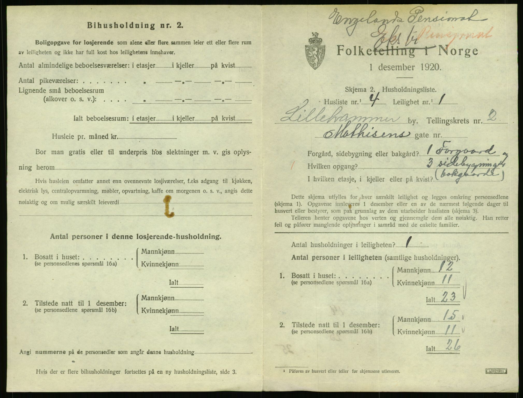 SAH, 1920 census for Lillehammer, 1920, p. 1530