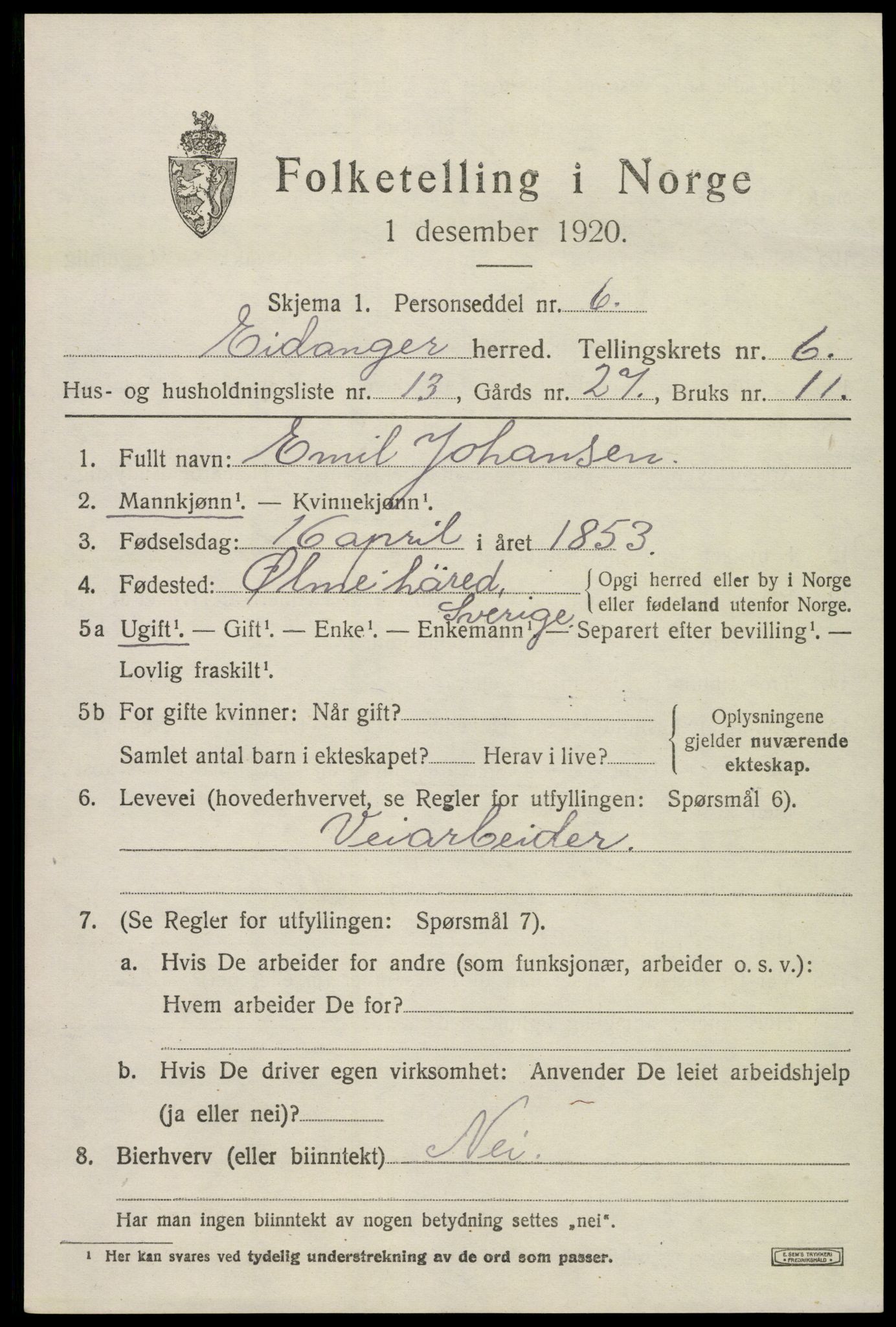 SAKO, 1920 census for Eidanger, 1920, p. 5214