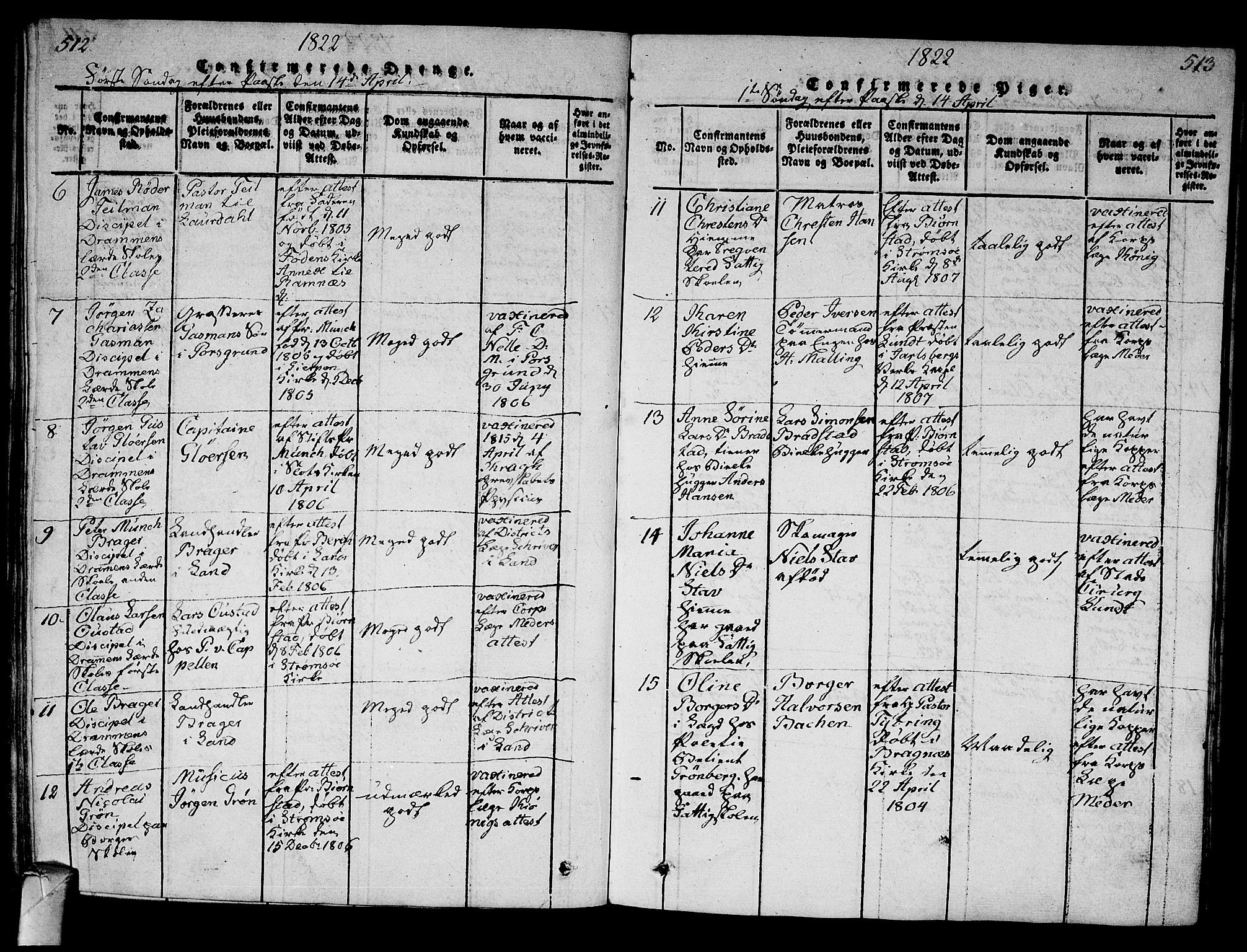 Strømsø kirkebøker, AV/SAKO-A-246/G/Ga/L0001: Parish register (copy) no. 1, 1815-1829, p. 512-513