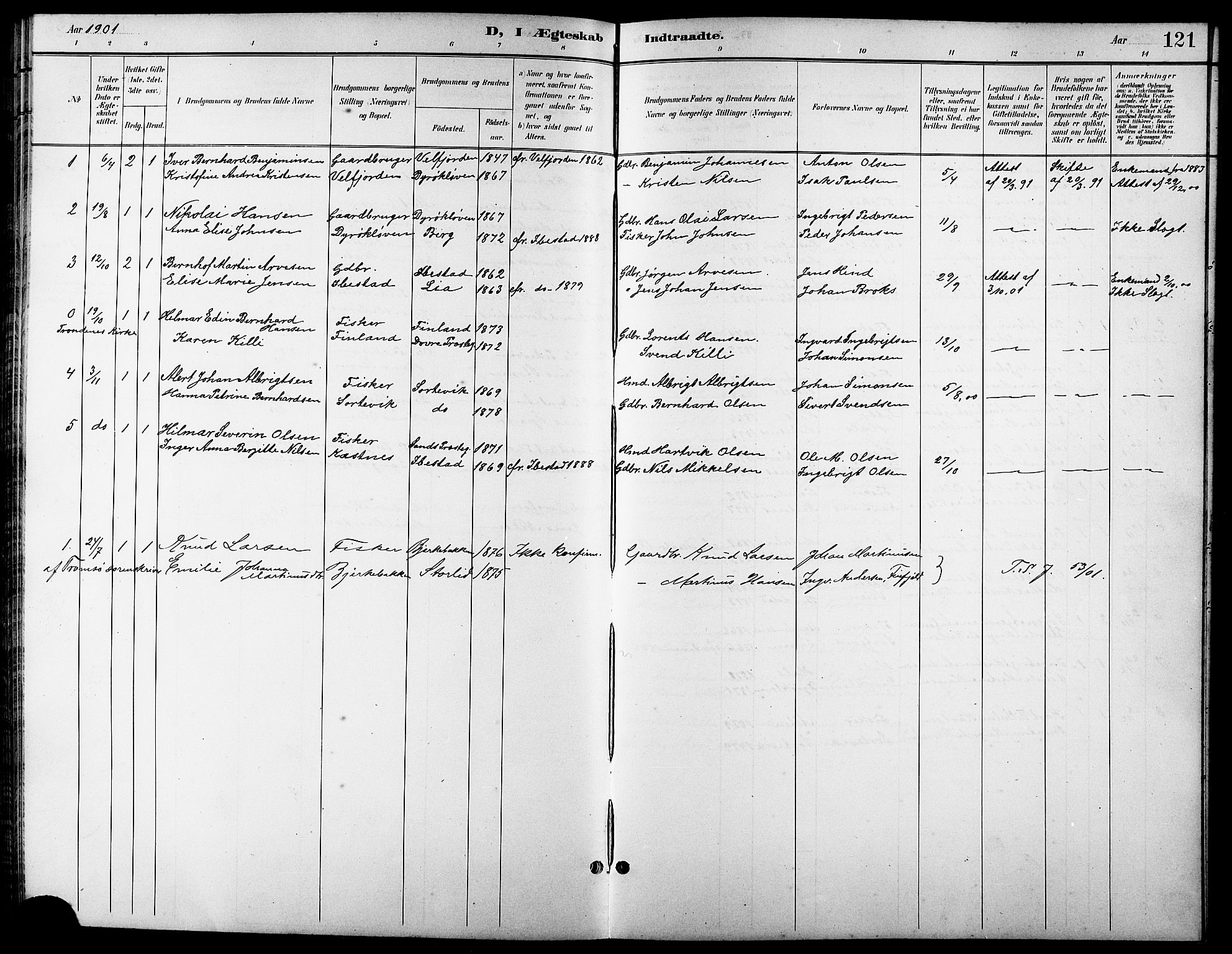 Tranøy sokneprestkontor, AV/SATØ-S-1313/I/Ia/Iab/L0014klokker: Parish register (copy) no. 14, 1896-1918, p. 121