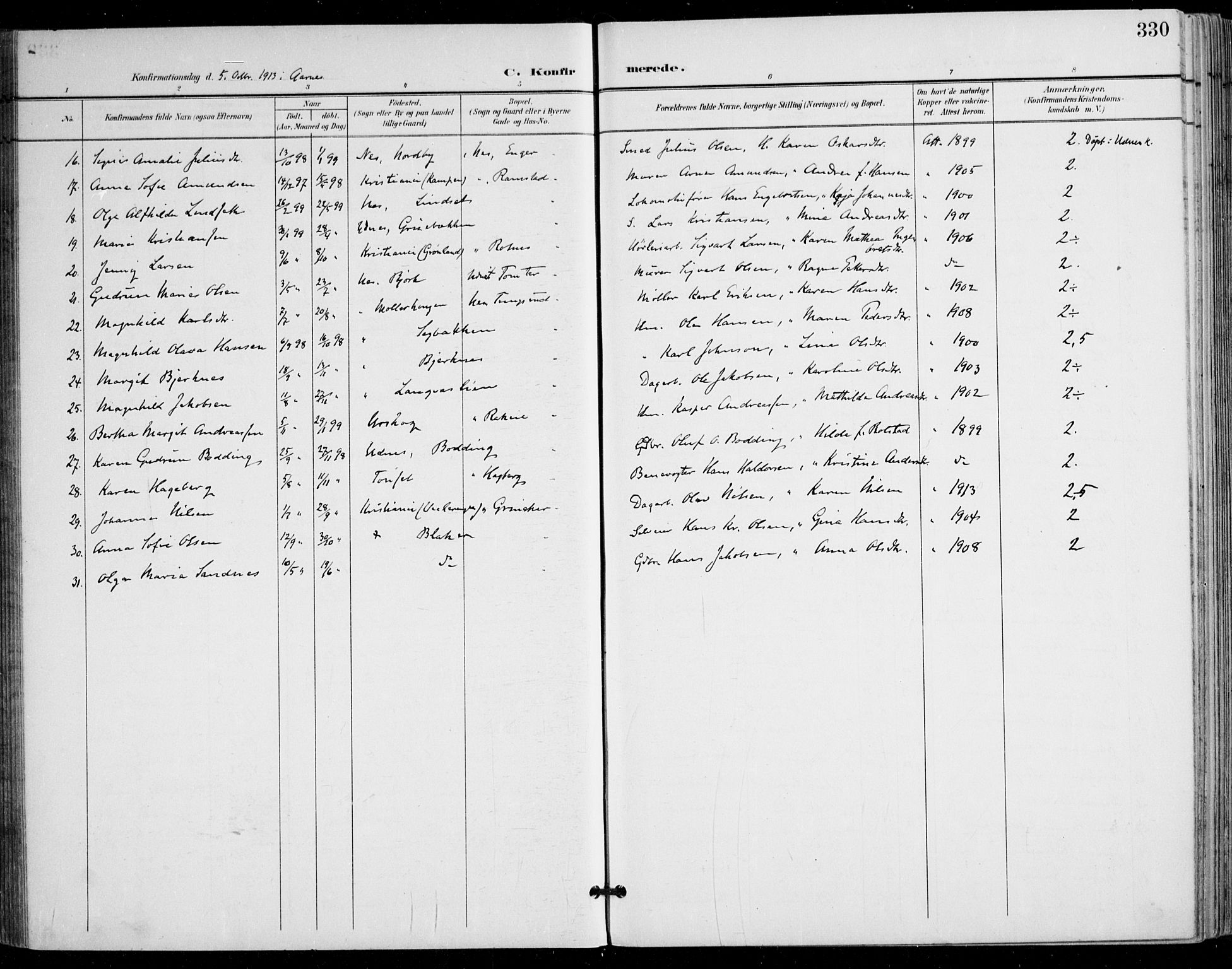 Nes prestekontor Kirkebøker, AV/SAO-A-10410/F/Fa/L0011: Parish register (official) no. I 11, 1899-1918, p. 330