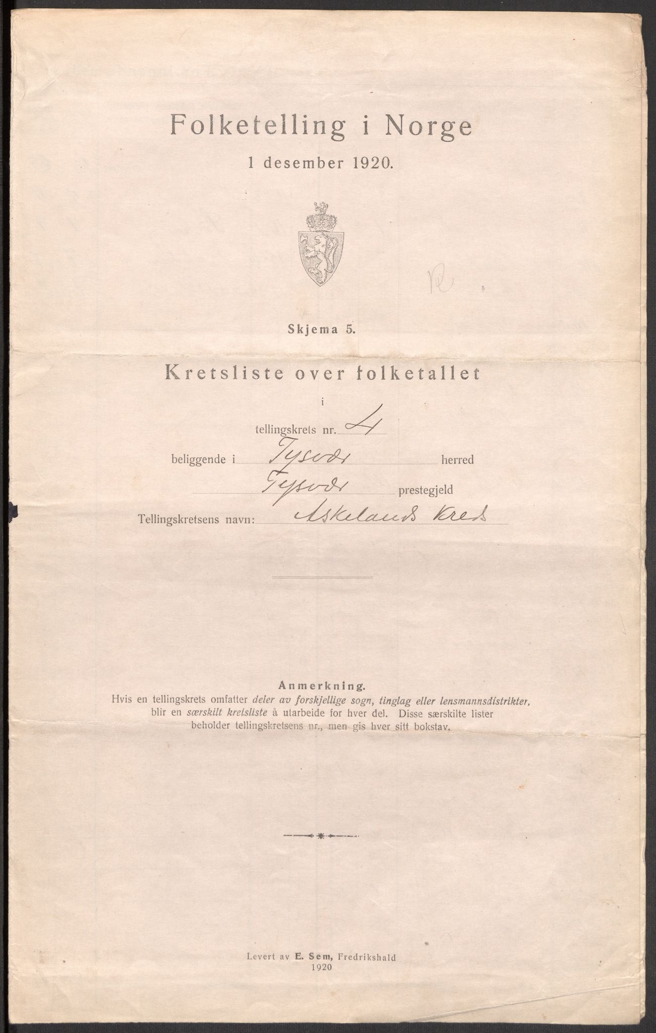 SAST, 1920 census for Tysvær, 1920, p. 20