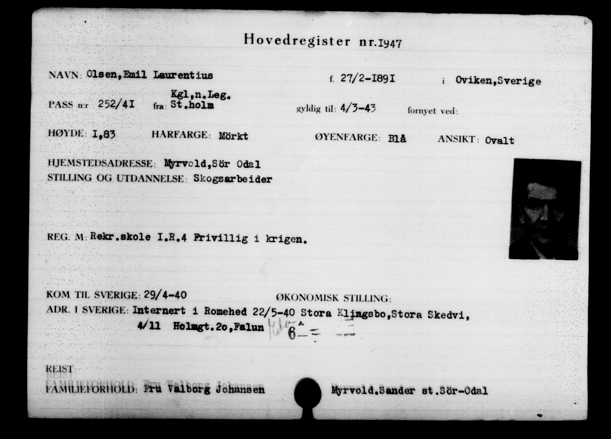 Den Kgl. Norske Legasjons Flyktningskontor, RA/S-6753/V/Va/L0002: Kjesäterkartoteket.  Flyktningenr. 1001-2000, 1940-1945, p. 1348