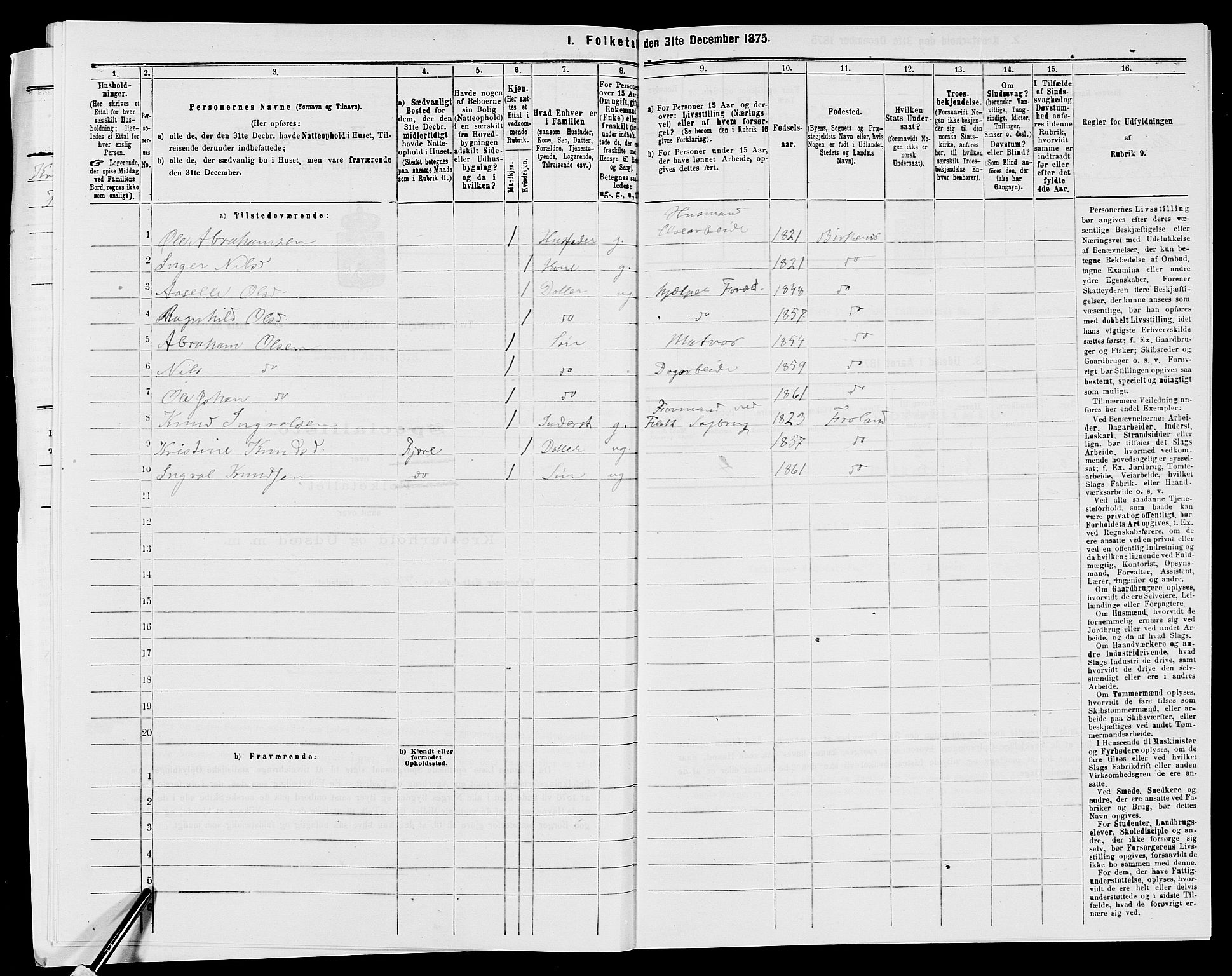 SAK, 1875 census for 1013P Tveit, 1875, p. 758