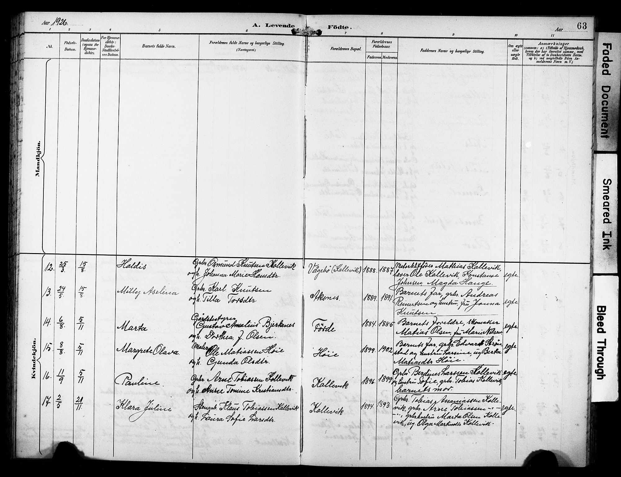 Avaldsnes sokneprestkontor, AV/SAST-A -101851/H/Ha/Hab/L0011: Parish register (copy) no. B 11, 1893-1929, p. 63