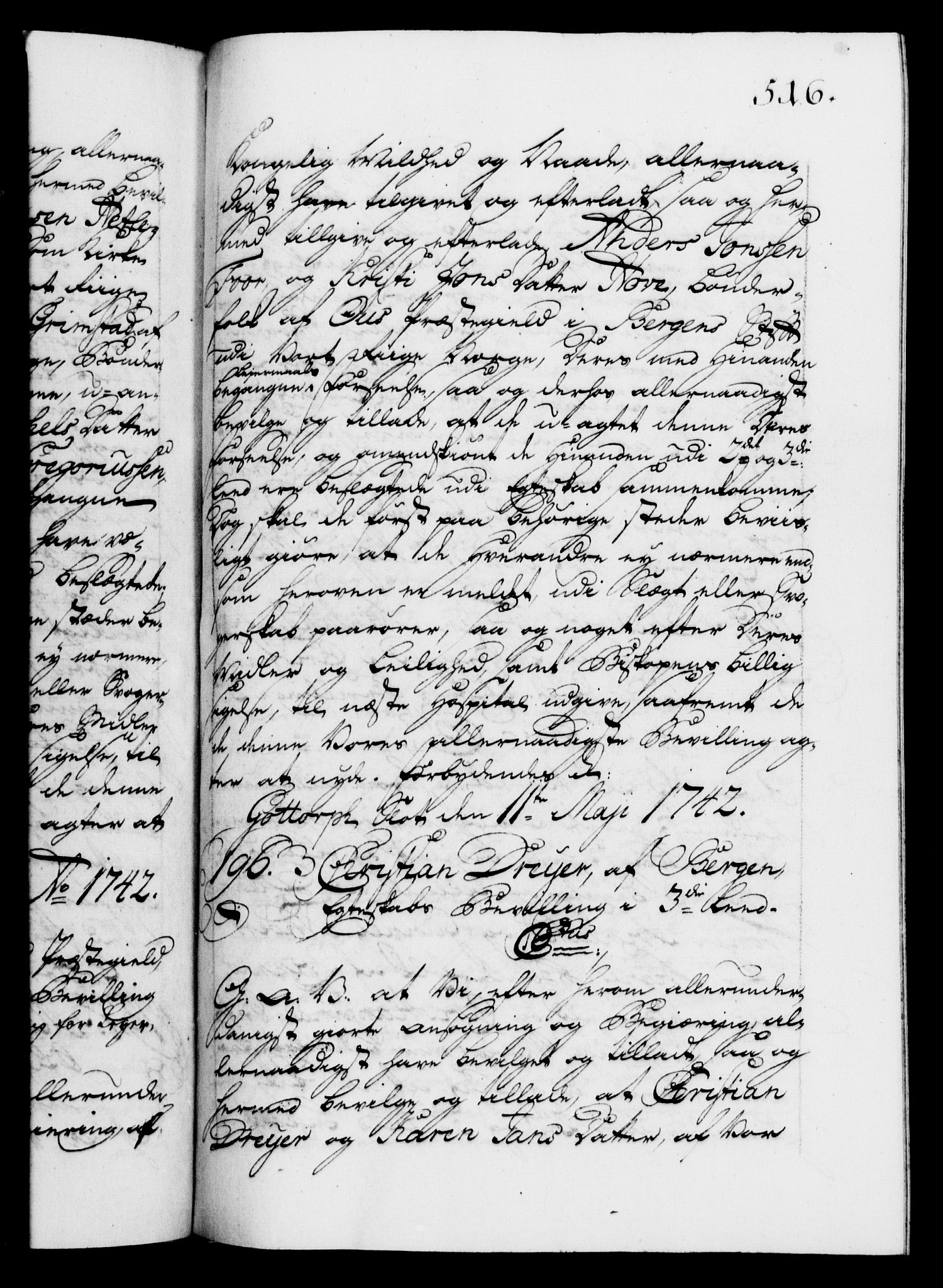 Danske Kanselli 1572-1799, AV/RA-EA-3023/F/Fc/Fca/Fcaa/L0032: Norske registre, 1741-1742, p. 516a