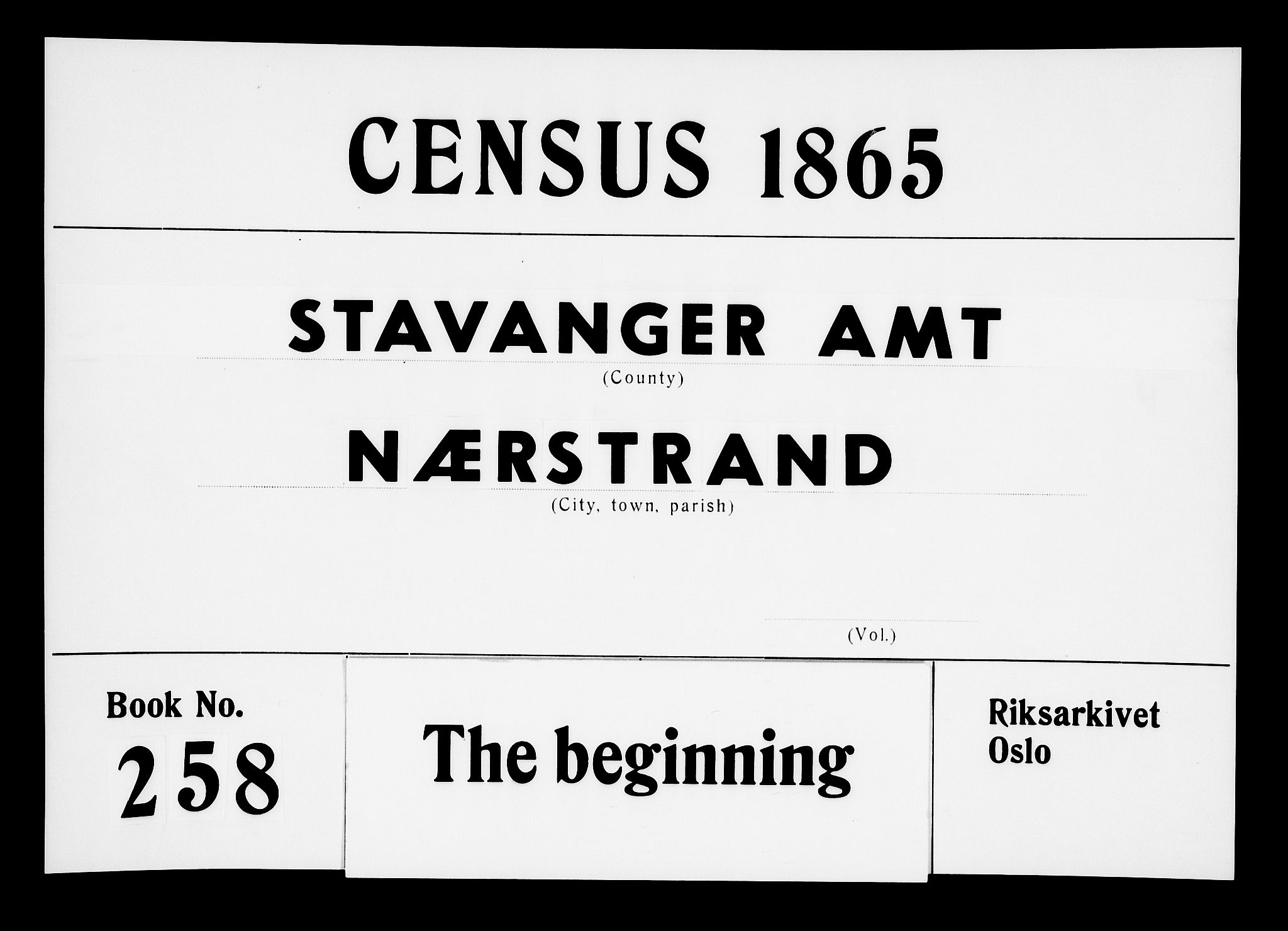 RA, 1865 census for Nedstrand, 1865, p. 1