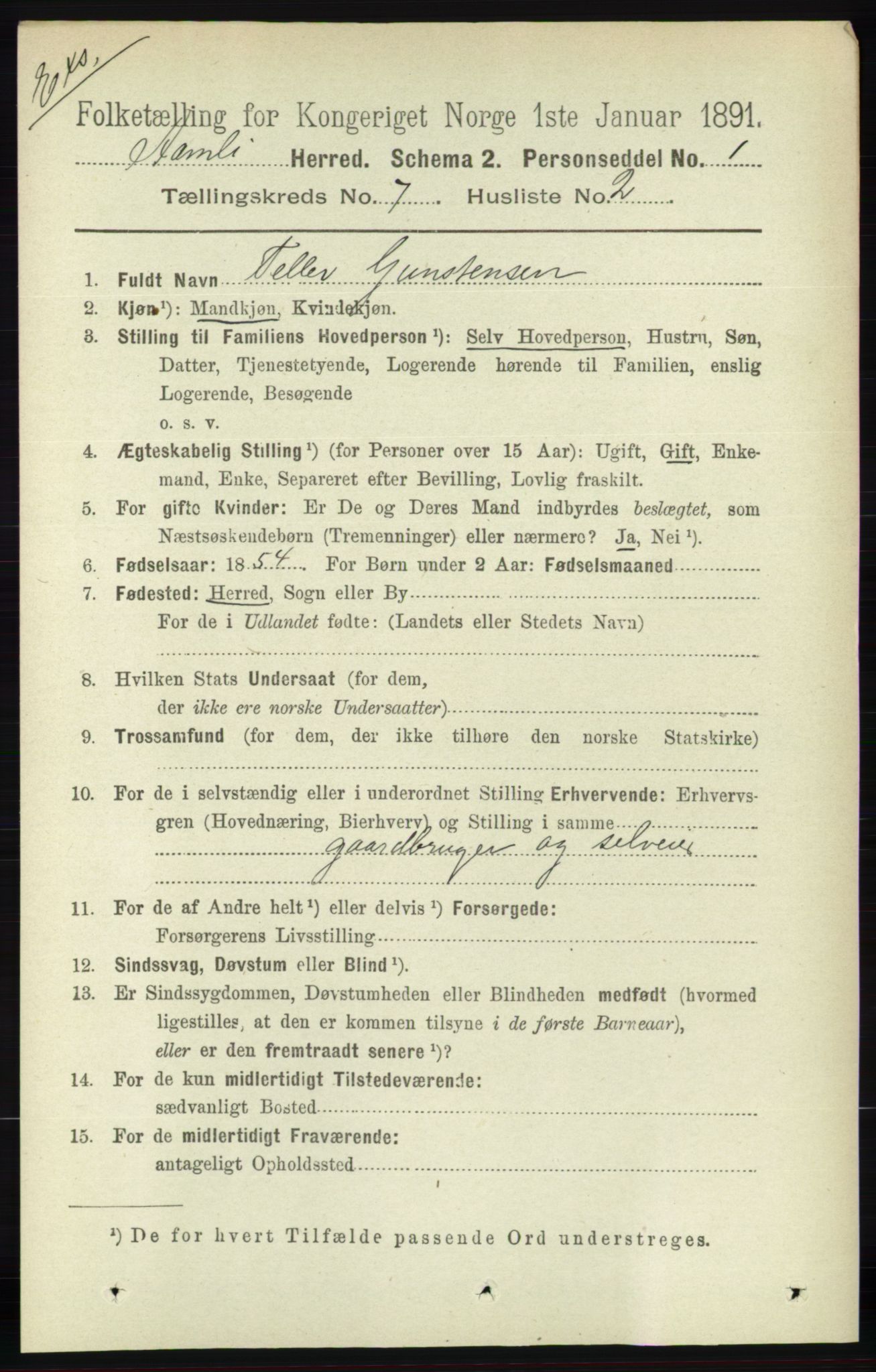 RA, Census 1891 for Nedenes amt: Gjenparter av personsedler for beslektede ektefeller, menn, 1891, p. 359