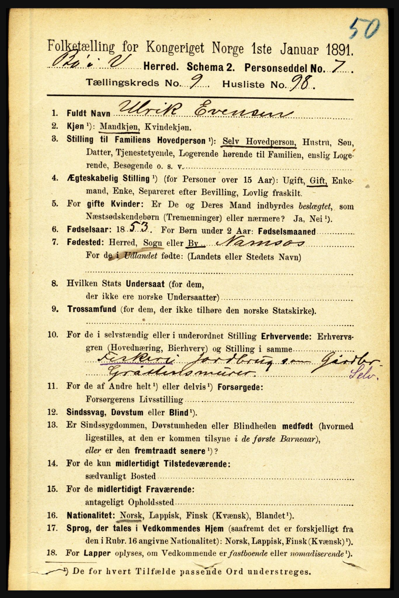 RA, 1891 census for 1867 Bø, 1891, p. 3978