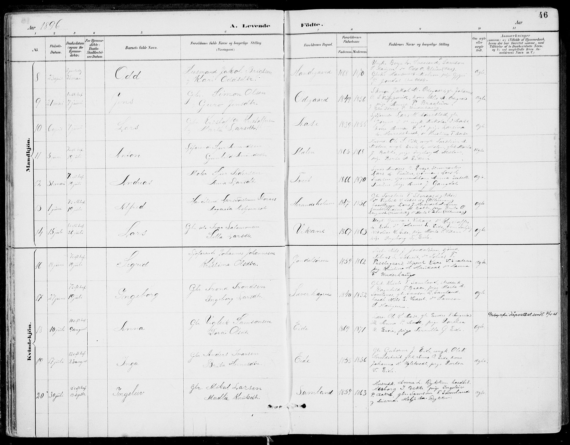Strandebarm sokneprestembete, SAB/A-78401/H/Haa: Parish register (official) no. E  1, 1886-1908, p. 46