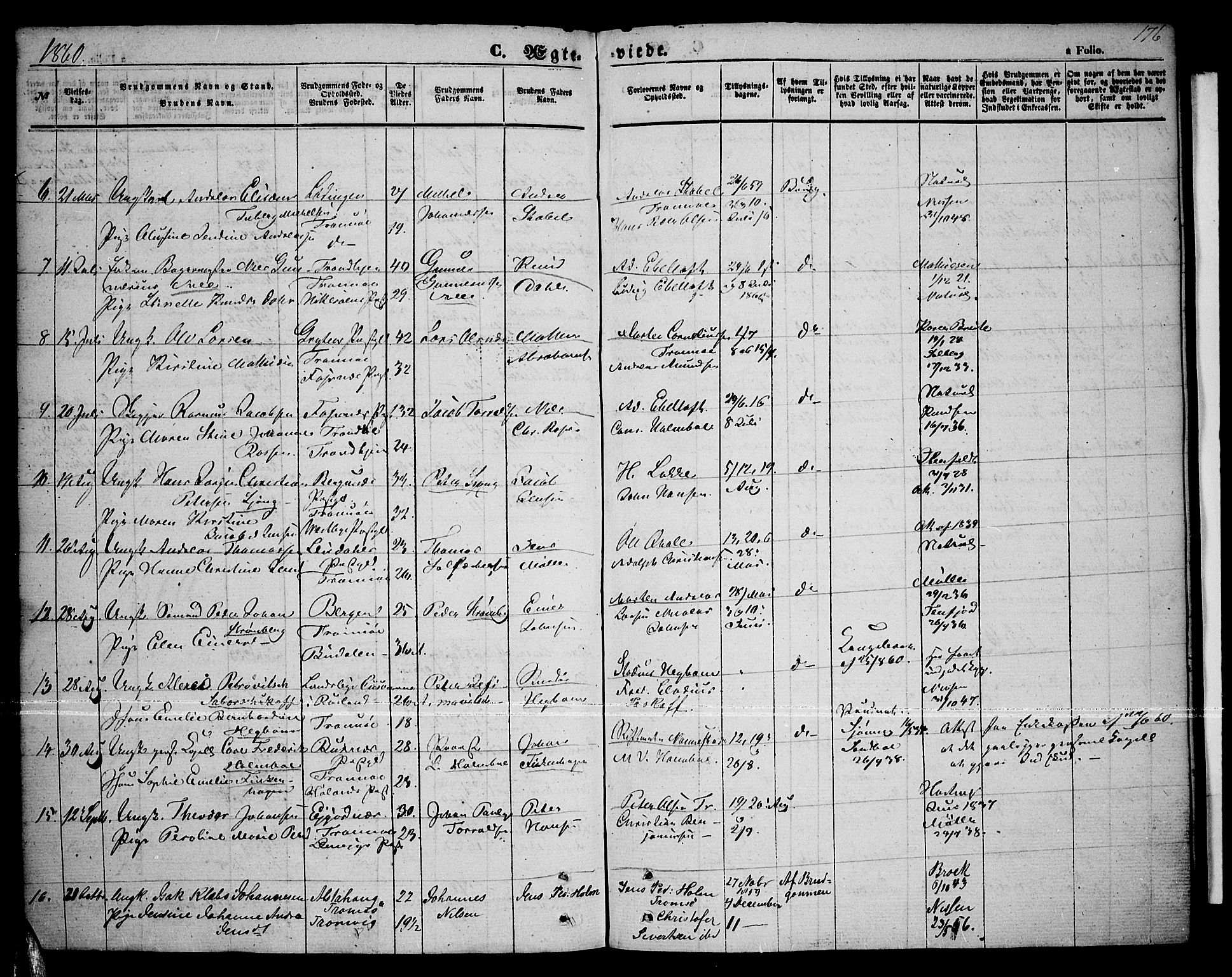 Tromsø sokneprestkontor/stiftsprosti/domprosti, AV/SATØ-S-1343/G/Gb/L0006klokker: Parish register (copy) no. 6, 1857-1866, p. 176