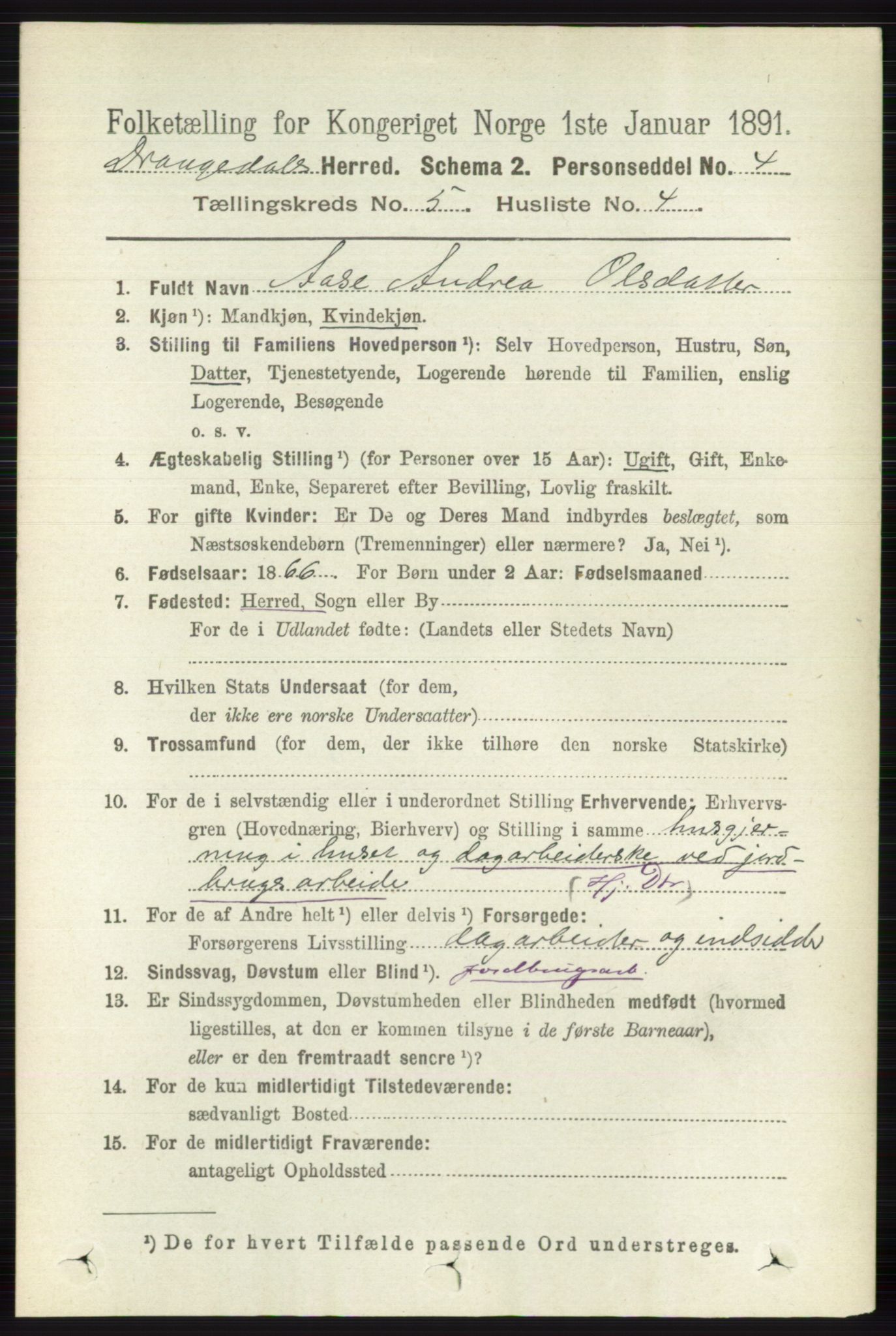 RA, 1891 census for 0817 Drangedal, 1891, p. 1694