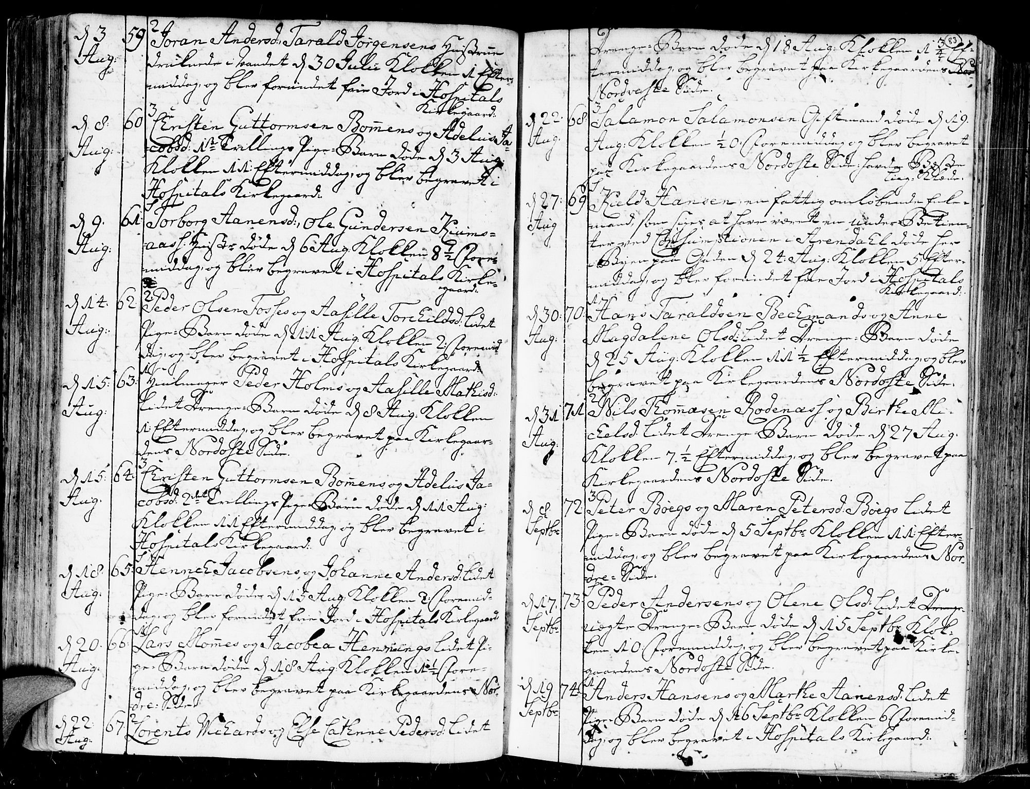 Kristiansand domprosti, AV/SAK-1112-0006/F/Fa/L0004: Parish register (official) no. A 4, 1762-1794, p. 83