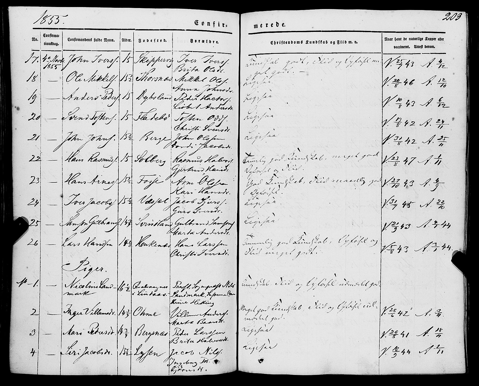 Strandebarm sokneprestembete, AV/SAB-A-78401/H/Haa: Parish register (official) no. A 7, 1844-1872, p. 203