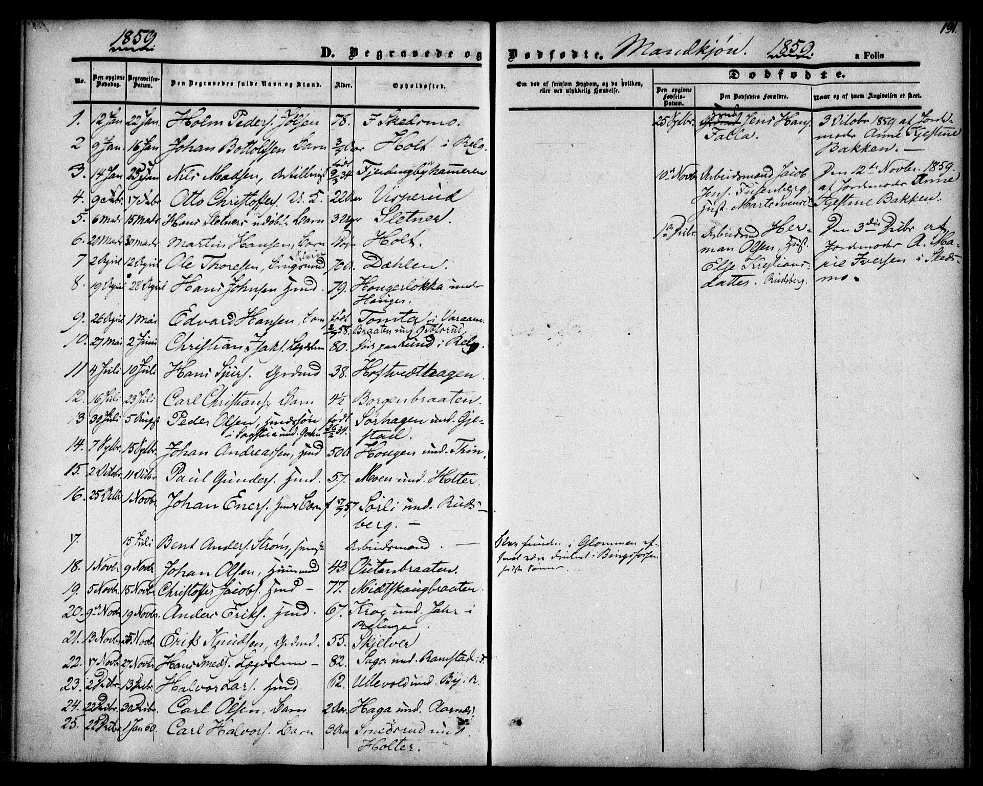 Fet prestekontor Kirkebøker, SAO/A-10370a/F/Fa/L0010: Parish register (official) no. I 10, 1847-1859, p. 191