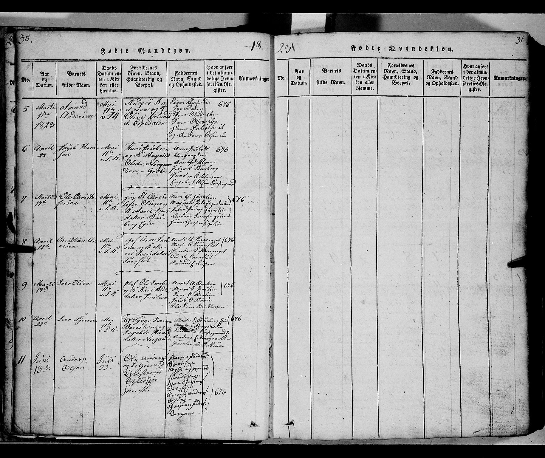 Gausdal prestekontor, SAH/PREST-090/H/Ha/Hab/L0002: Parish register (copy) no. 2, 1818-1874, p. 30-31