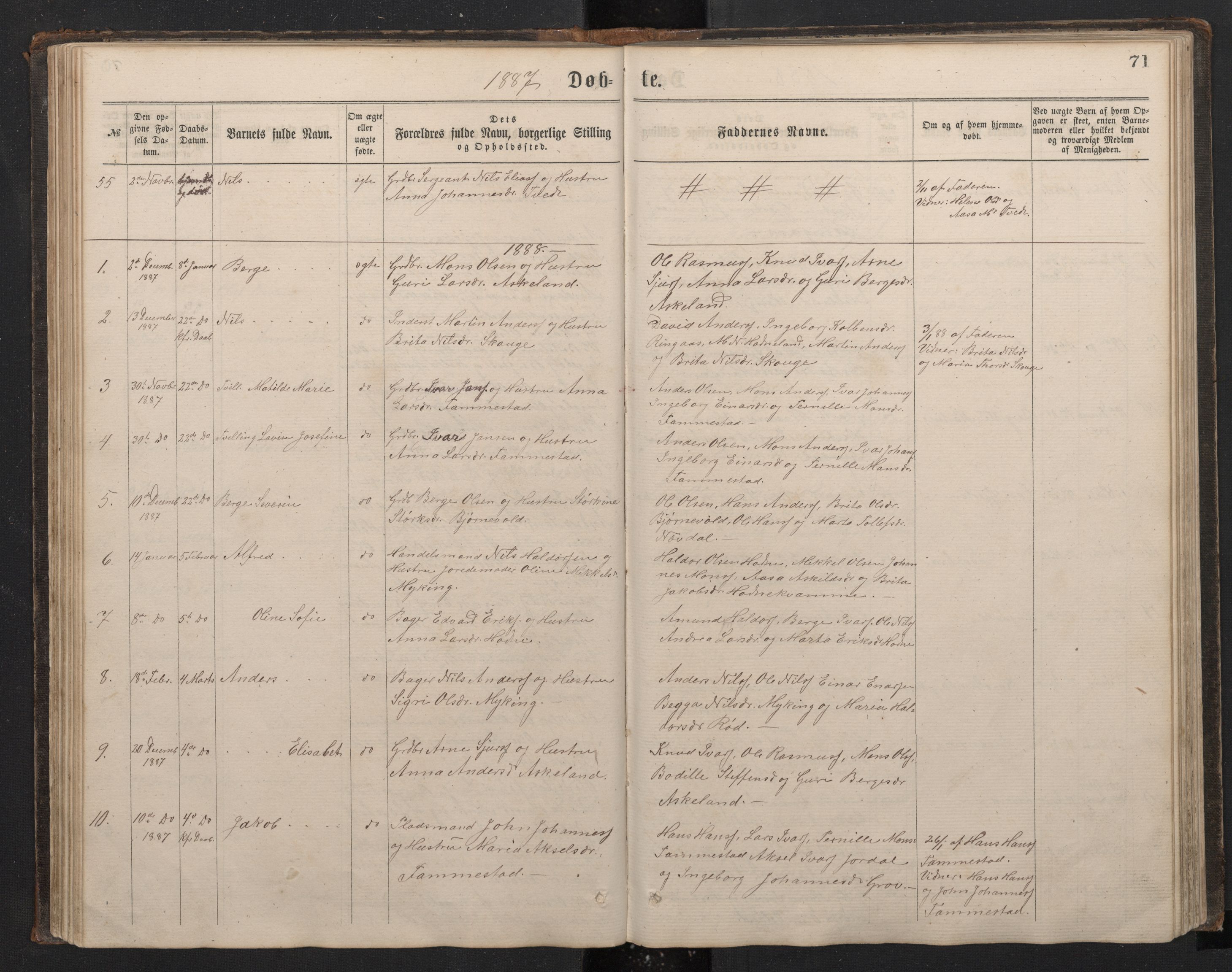 Lindås Sokneprestembete, SAB/A-76701/H/Hab: Parish register (copy) no. E 2, 1867-1892, p. 70b-71a