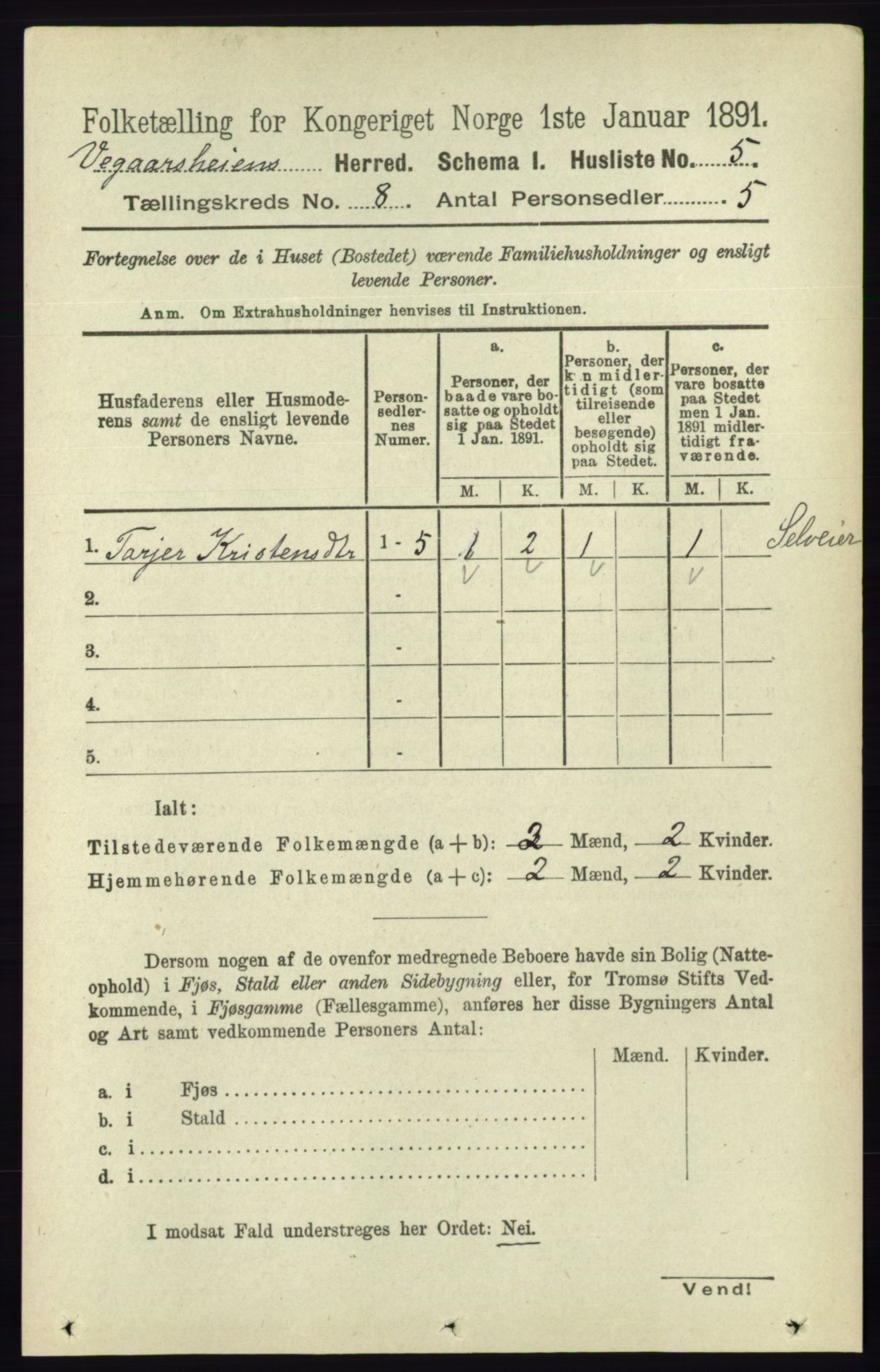 RA, 1891 census for 0912 Vegårshei, 1891, p. 1501