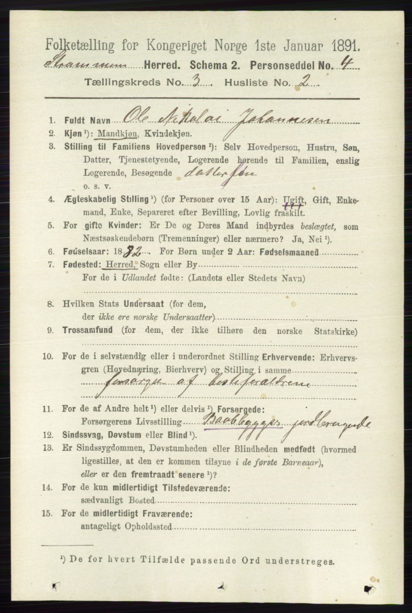 RA, 1891 census for 0711 Strømm, 1891, p. 1081