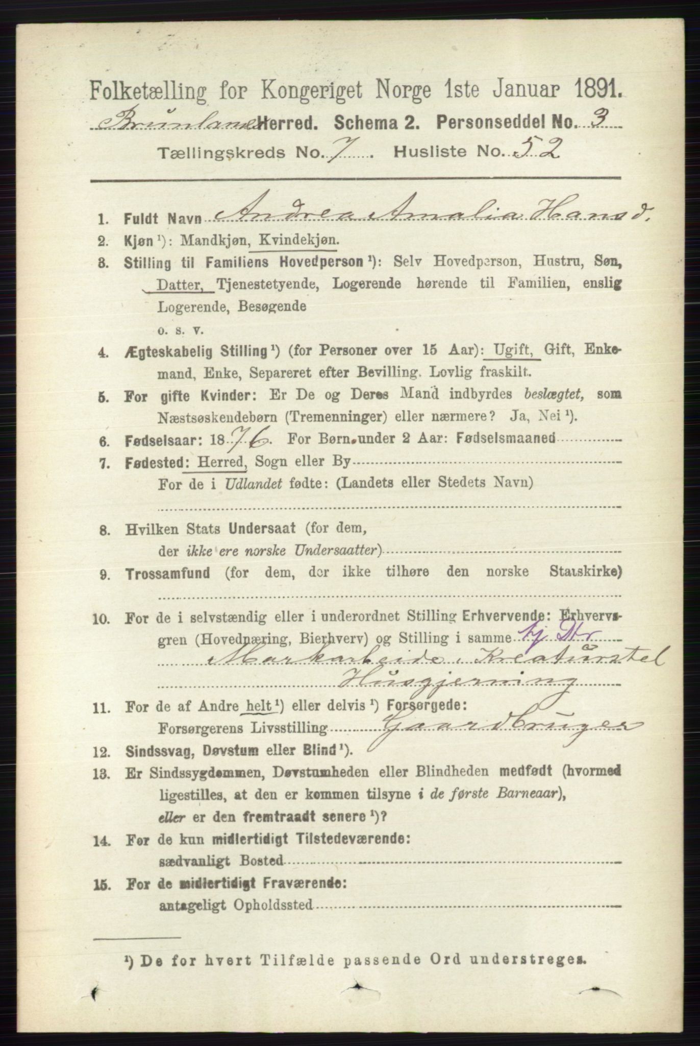 RA, 1891 census for 0726 Brunlanes, 1891, p. 3297