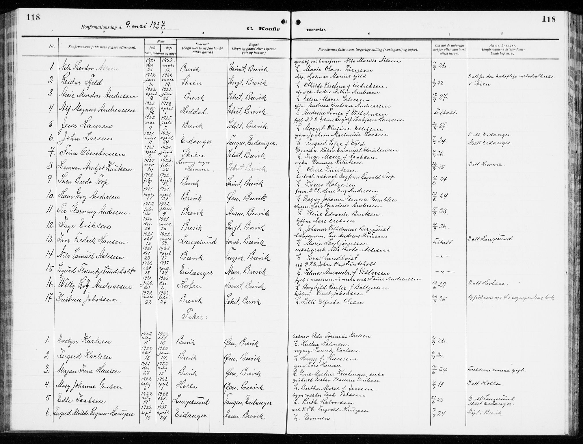 Brevik kirkebøker, SAKO/A-255/G/Ga/L0006: Parish register (copy) no. 6, 1922-1940, p. 118