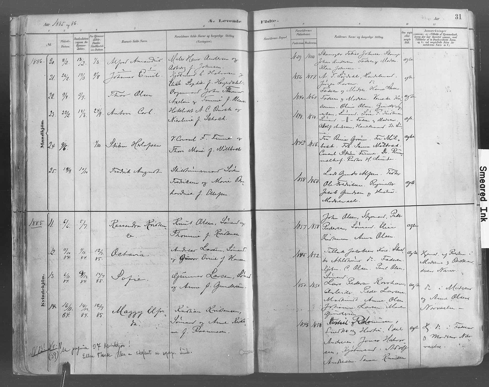 Risør sokneprestkontor, AV/SAK-1111-0035/F/Fa/L0005: Parish register (official) no. A 5, 1883-1895, p. 31