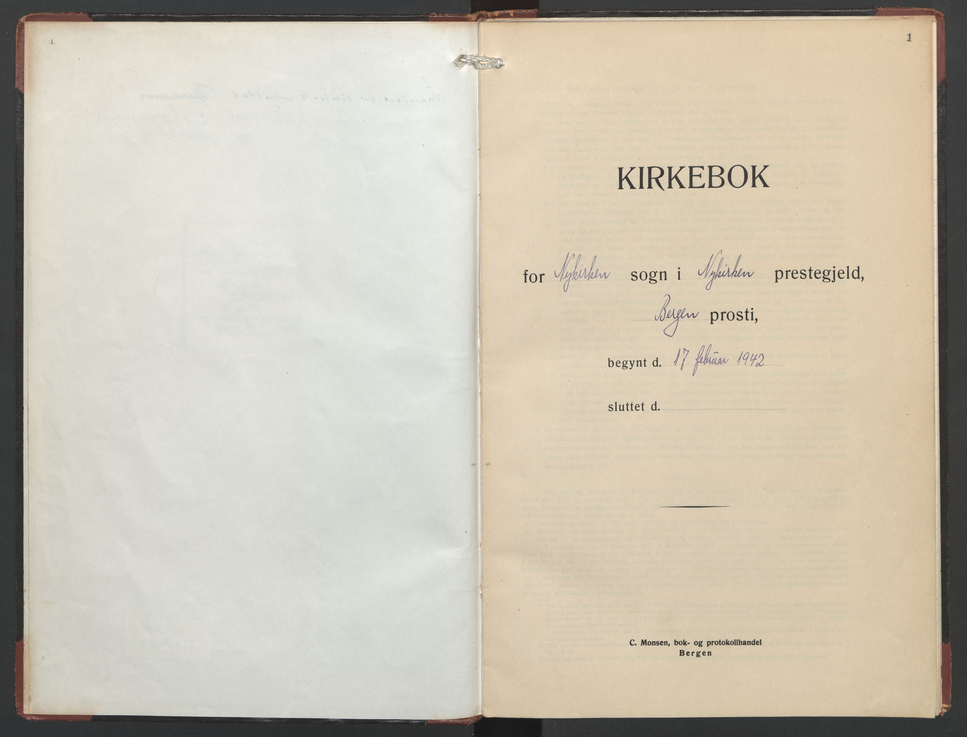 Nykirken Sokneprestembete, SAB/A-77101/H/Haa/L0055: Parish register (official) no. H 4, 1942-1997, p. 1