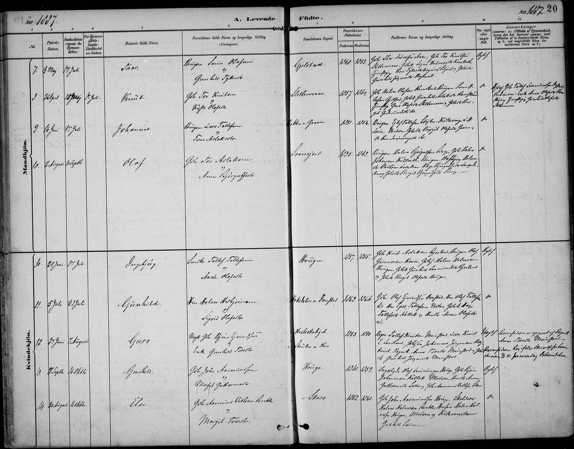 Kviteseid kirkebøker, SAKO/A-276/F/Fb/L0002: Parish register (official) no. II 2, 1882-1916, p. 20