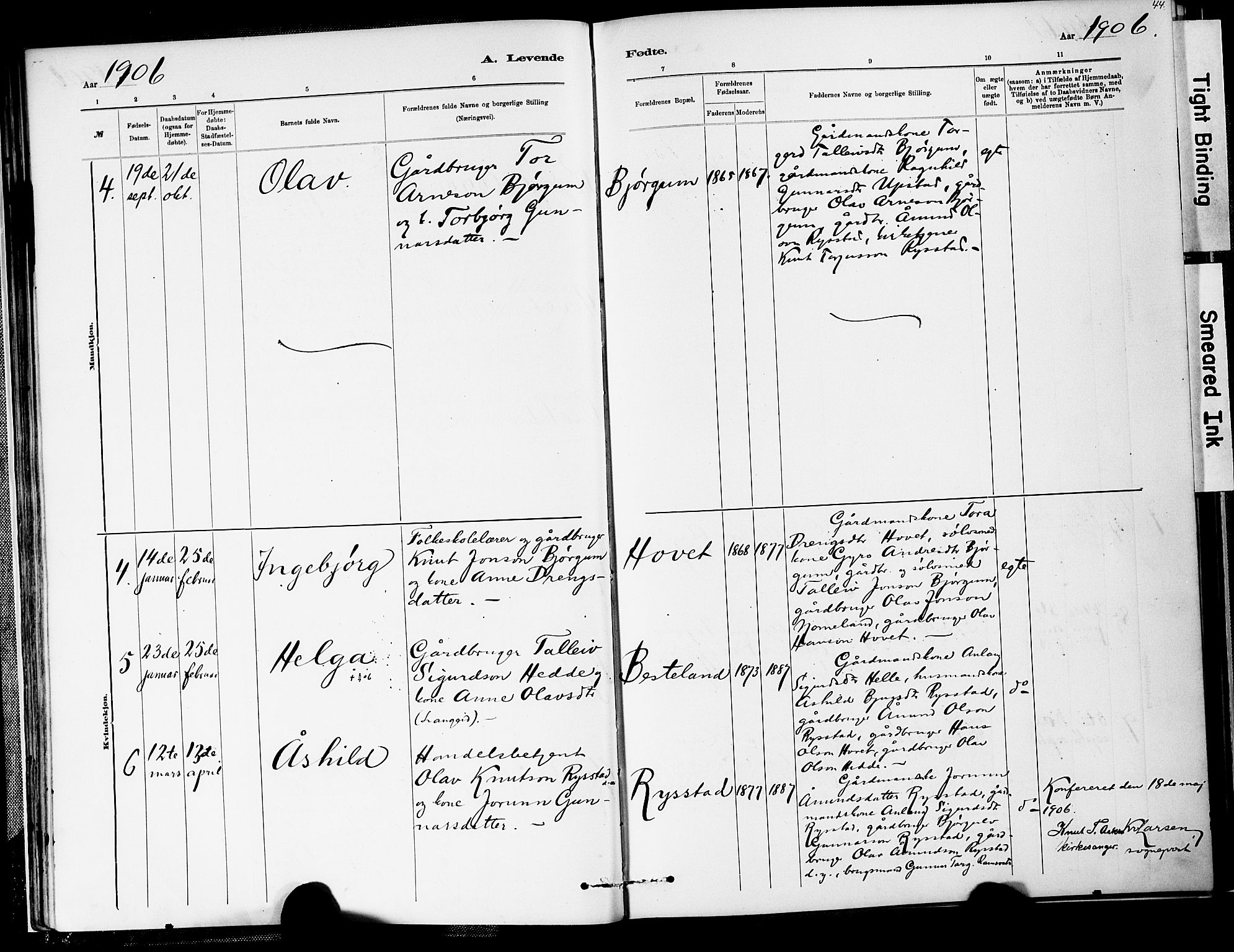 Valle sokneprestkontor, SAK/1111-0044/F/Fa/Fab/L0001: Parish register (official) no. A 1, 1882-1910, p. 44