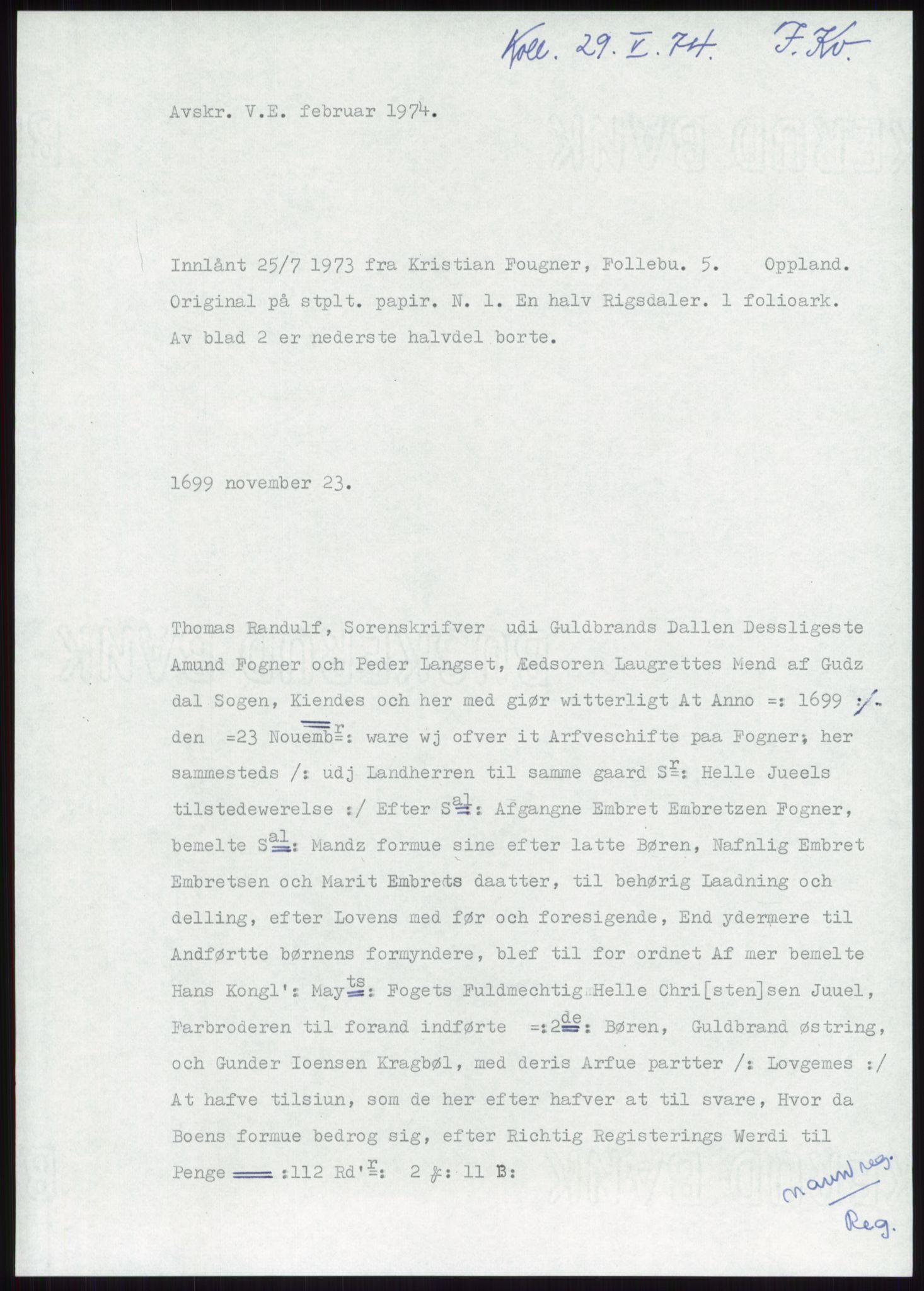 Samlinger til kildeutgivelse, Diplomavskriftsamlingen, RA/EA-4053/H/Ha, p. 2069