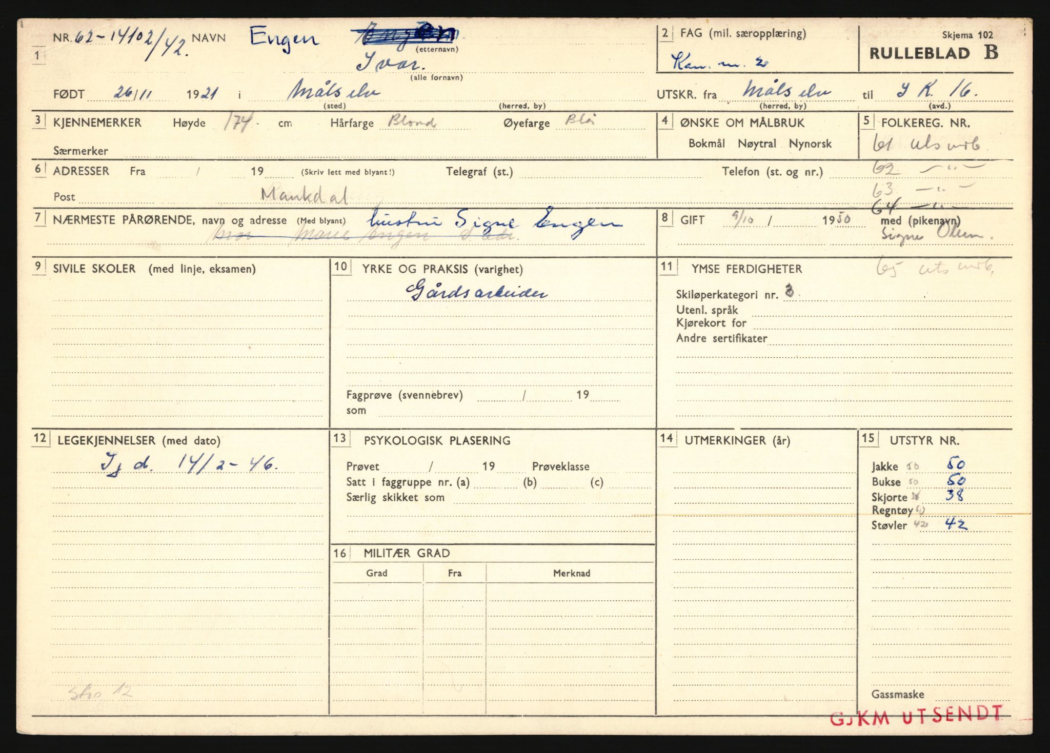 Forsvaret, Troms infanteriregiment nr. 16, AV/RA-RAFA-3146/P/Pa/L0024/0003: Rulleblad / Rulleblad for regimentets menige mannskaper, årsklasse 1942, 1942, p. 44