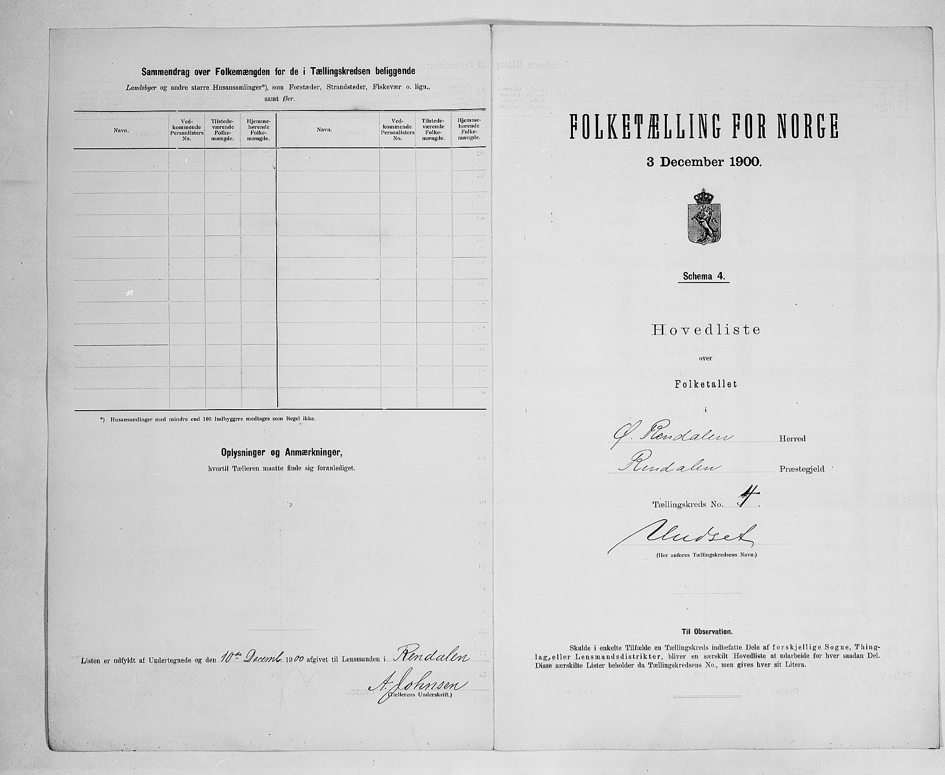 SAH, 1900 census for Øvre Rendal, 1900, p. 19