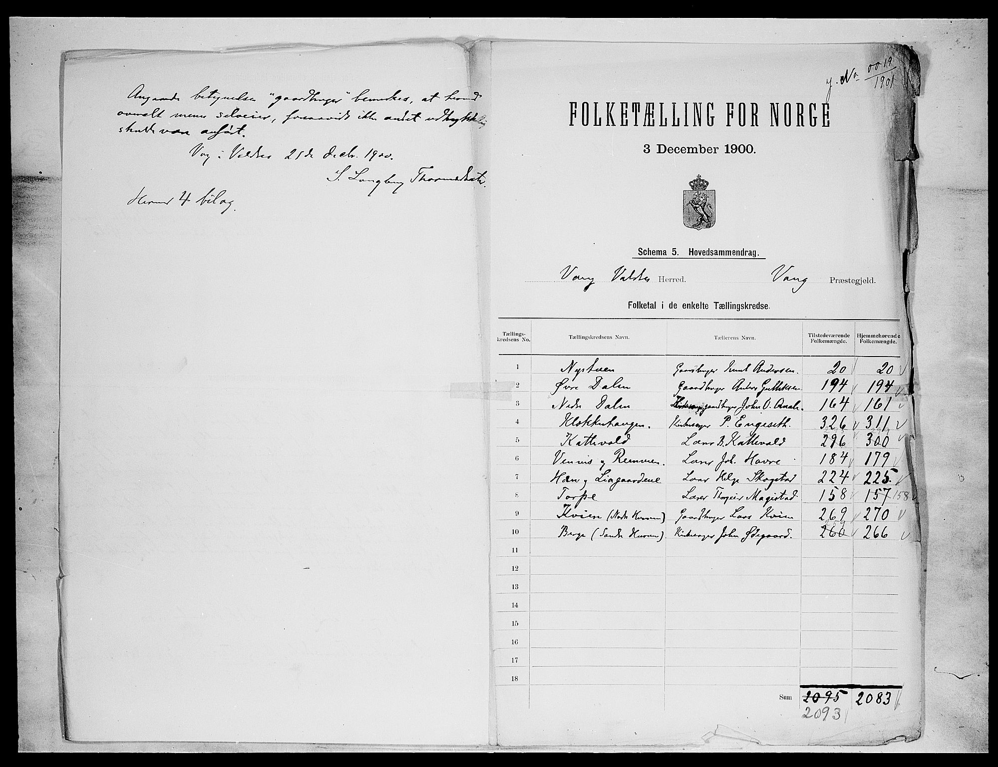 SAH, 1900 census for Vang, 1900, p. 2