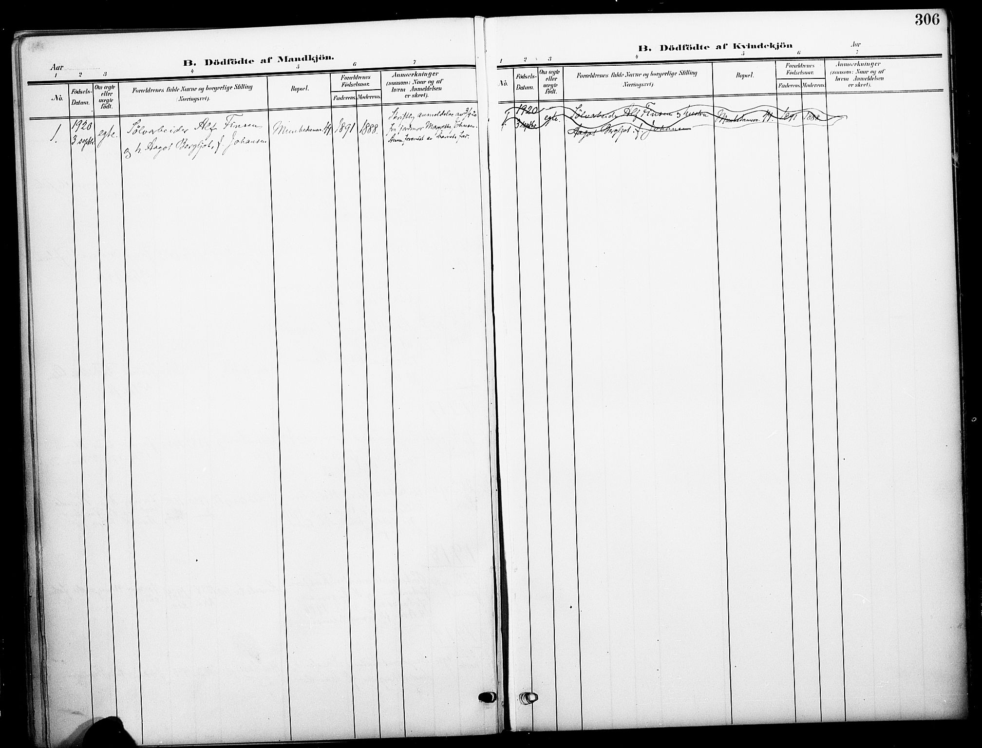 Johannes prestekontor Kirkebøker, SAO/A-10852/F/Fa/L0009: Parish register (official) no. 9, 1905-1929, p. 306
