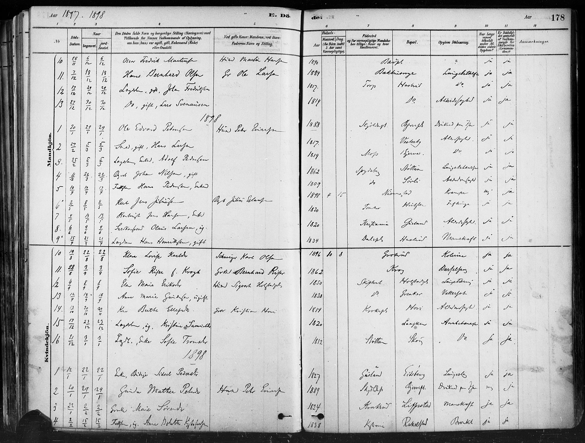 Hobøl prestekontor Kirkebøker, SAO/A-2002/F/Fa/L0005: Parish register (official) no. I 5, 1878-1904, p. 178