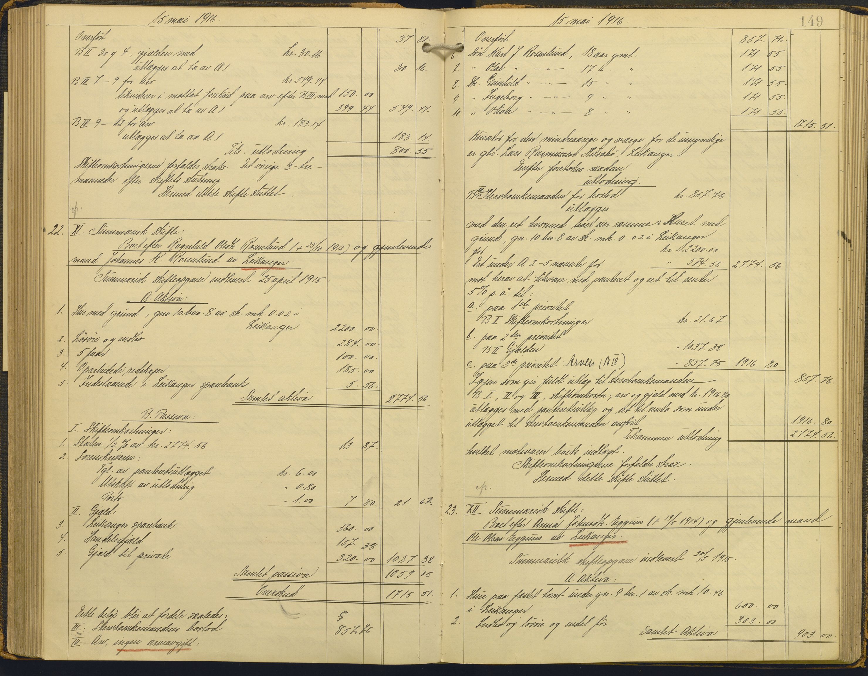 Ytre Sogn tingrett, AV/SAB-A-2601/1/H/Hc/L0006: Skifteutlodningsprotokoll, 1911-1919, p. 148b-149a