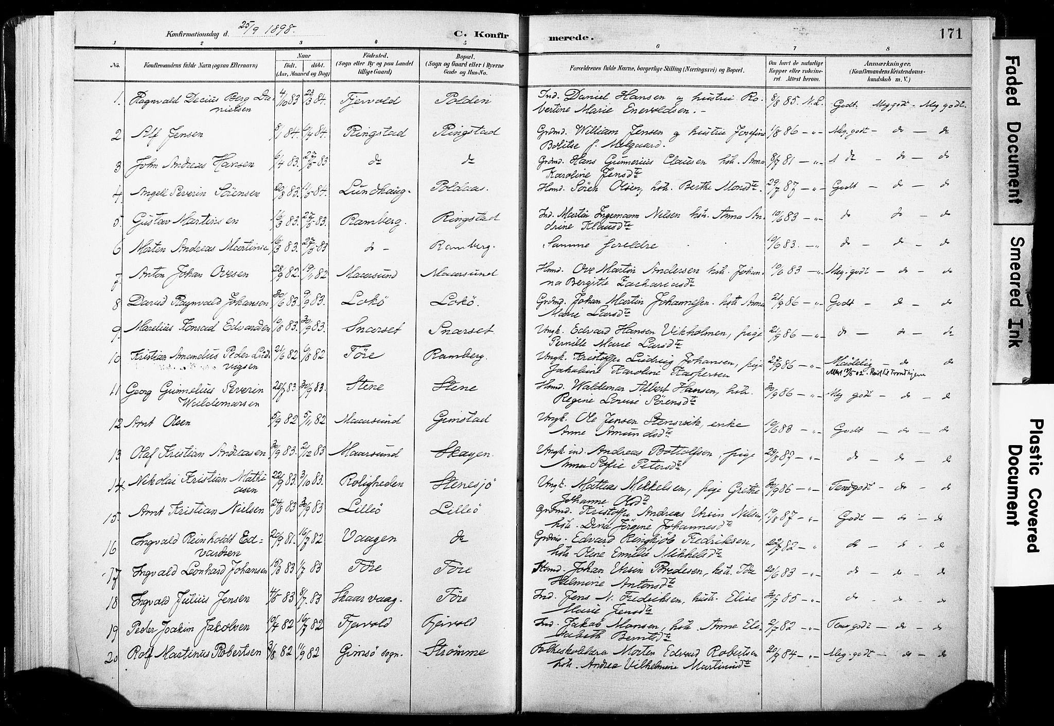 Ministerialprotokoller, klokkerbøker og fødselsregistre - Nordland, AV/SAT-A-1459/891/L1304: Parish register (official) no. 891A09, 1895-1921, p. 171