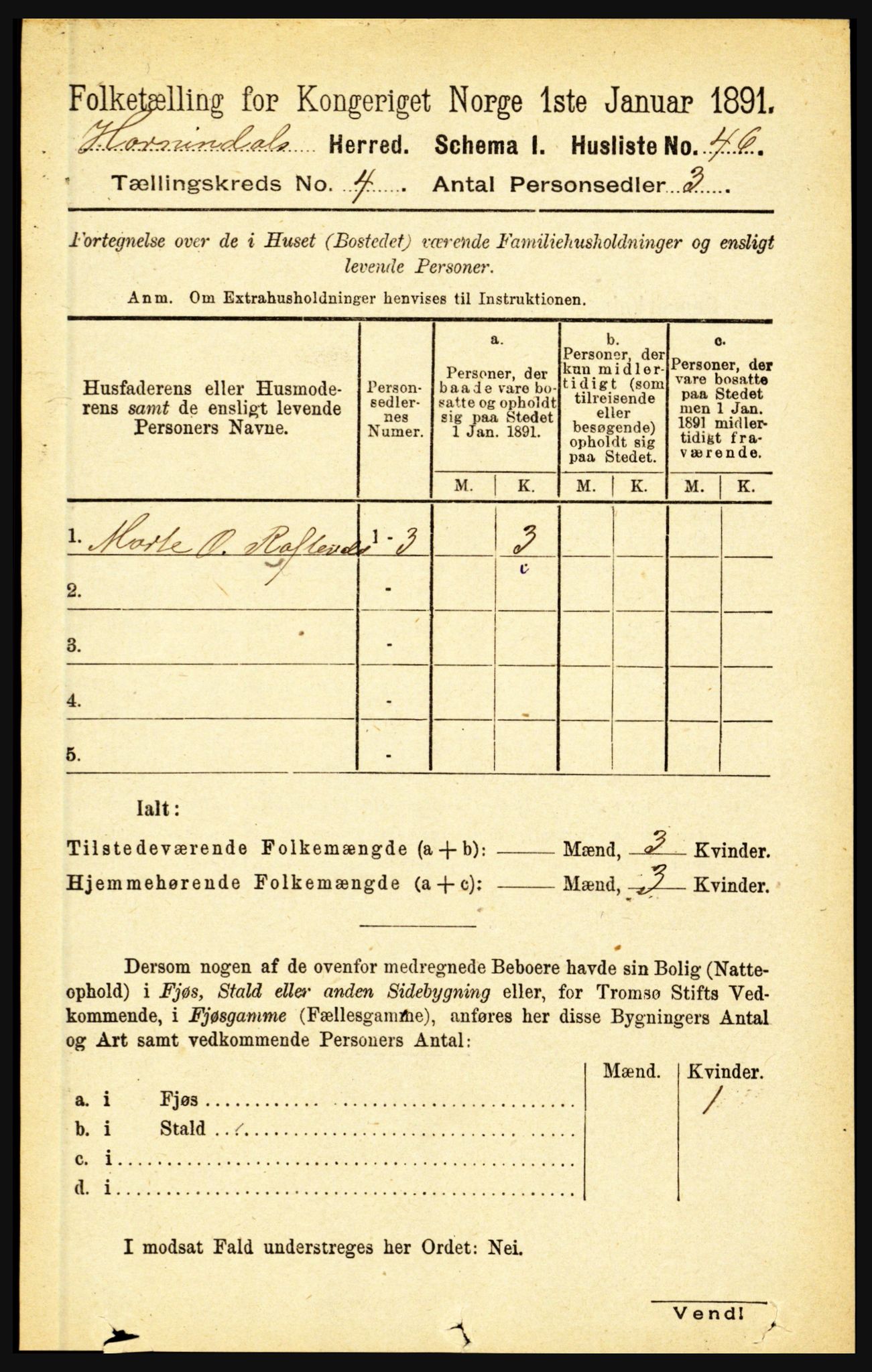 RA, 1891 census for 1444 Hornindal, 1891, p. 861