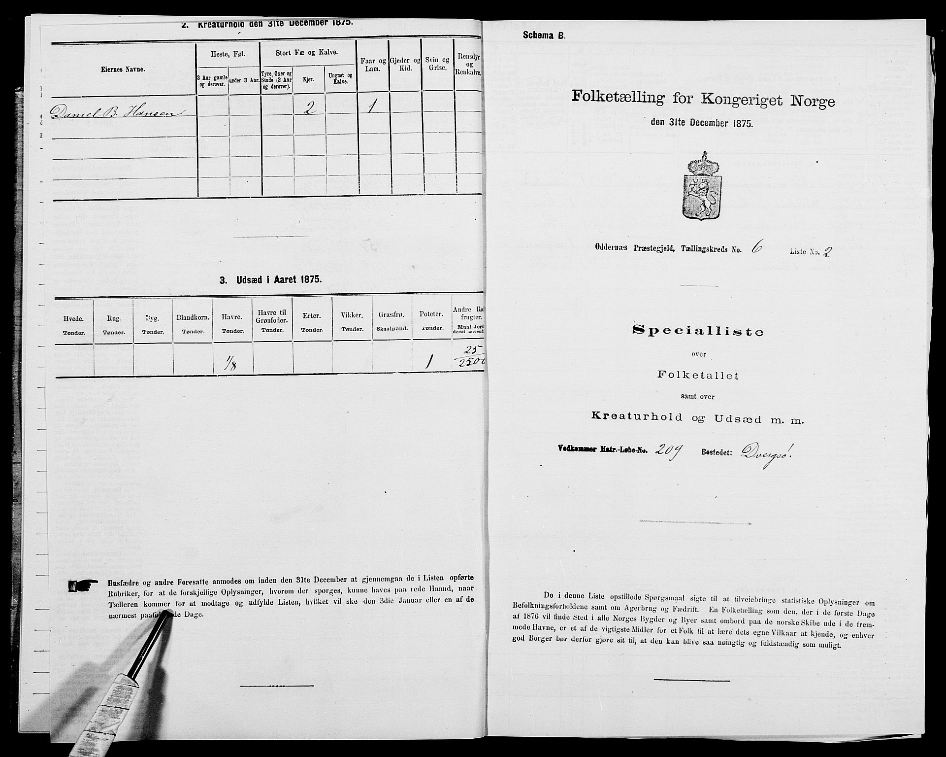 SAK, 1875 census for 1012P Oddernes, 1875, p. 991