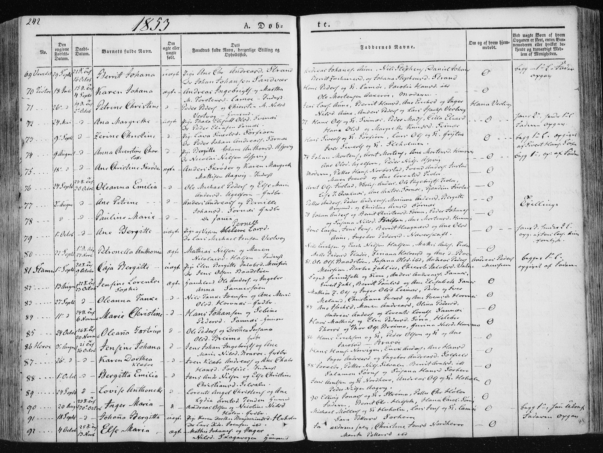 Ministerialprotokoller, klokkerbøker og fødselsregistre - Nordland, SAT/A-1459/830/L0446: Parish register (official) no. 830A10, 1831-1865, p. 242