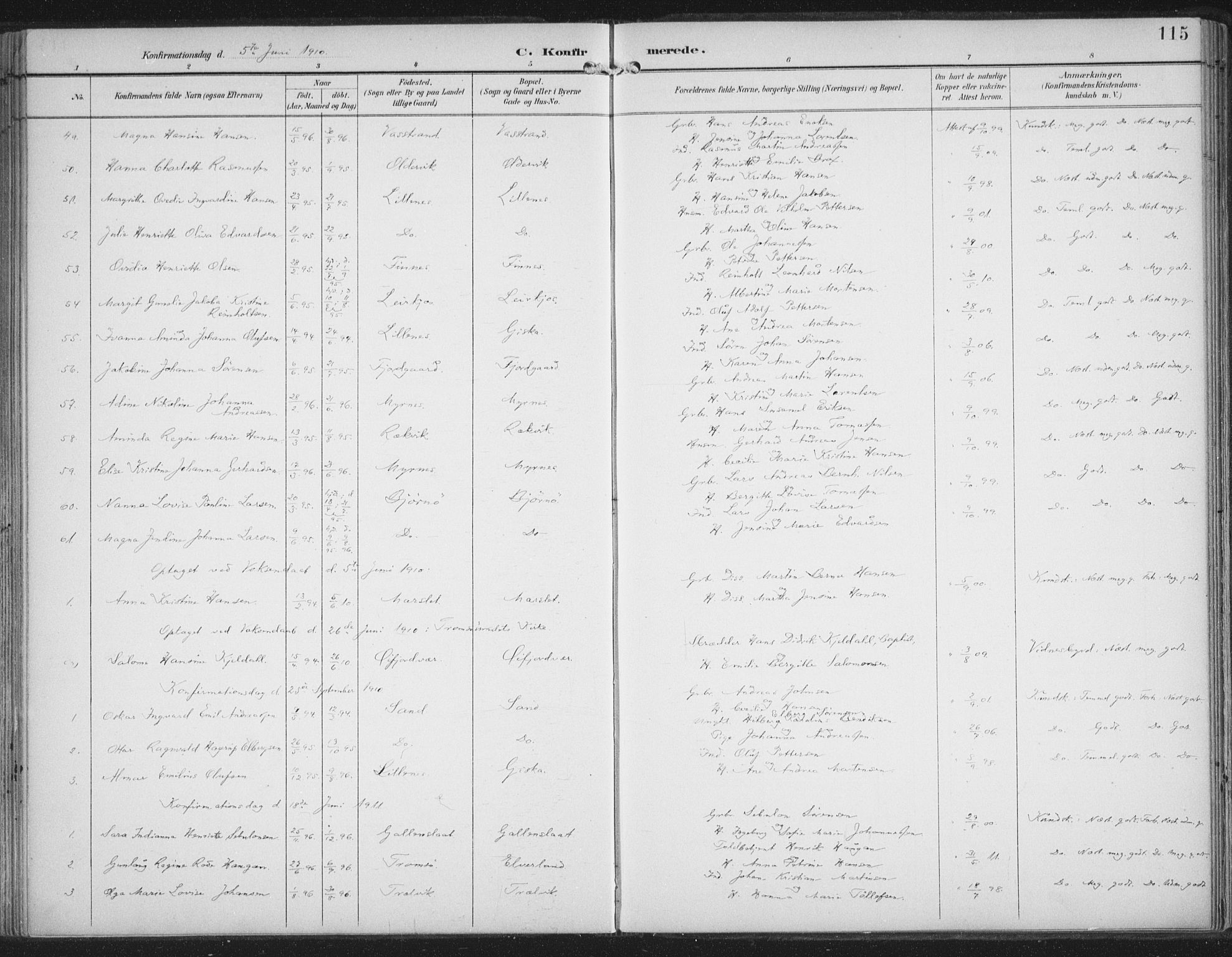Lenvik sokneprestembete, SATØ/S-1310/H/Ha/Haa/L0015kirke: Parish register (official) no. 15, 1896-1915, p. 115