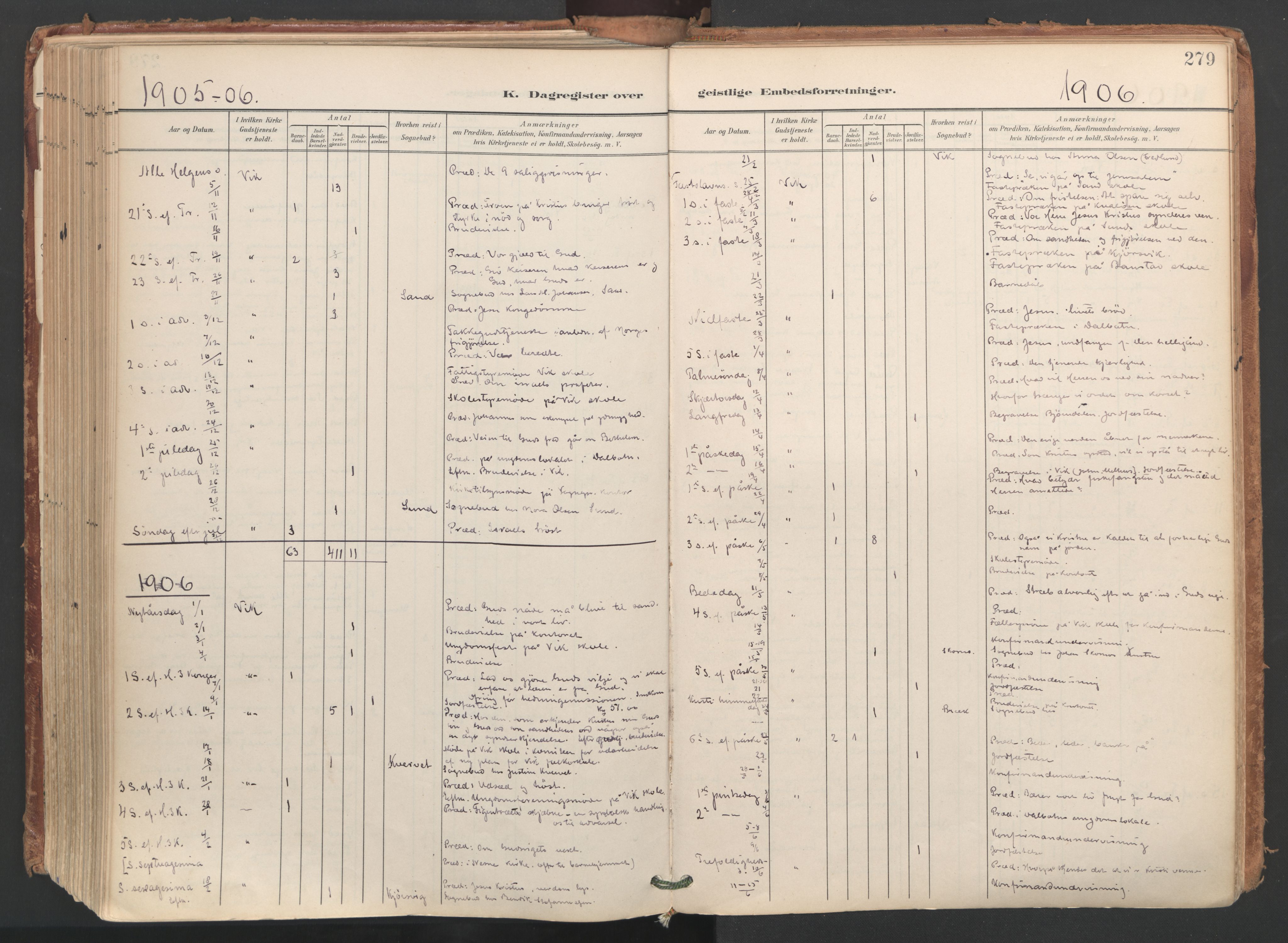 Ministerialprotokoller, klokkerbøker og fødselsregistre - Nordland, SAT/A-1459/812/L0180: Parish register (official) no. 812A09, 1901-1915, p. 279