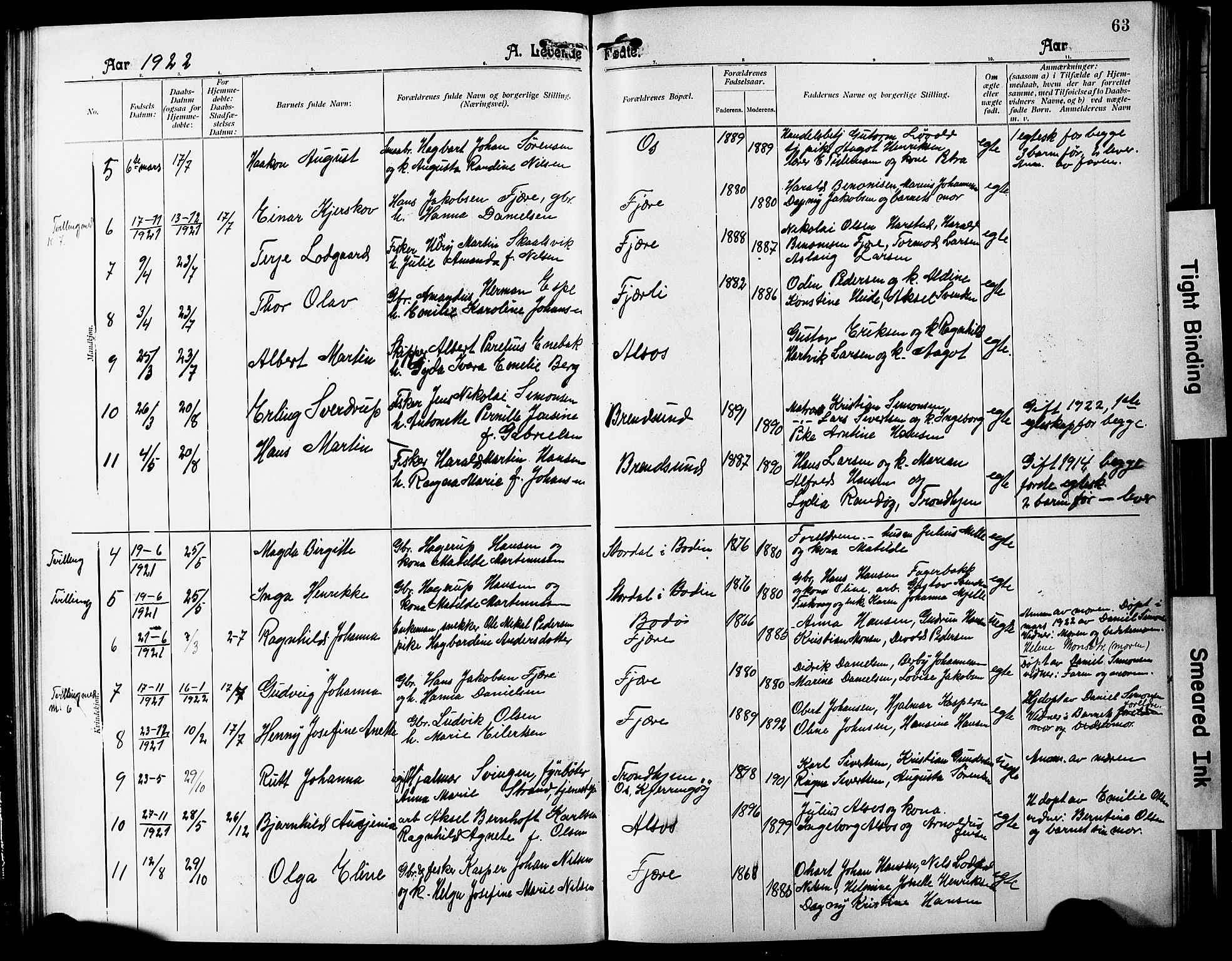 Ministerialprotokoller, klokkerbøker og fødselsregistre - Nordland, SAT/A-1459/803/L0077: Parish register (copy) no. 803C04, 1897-1930, p. 63