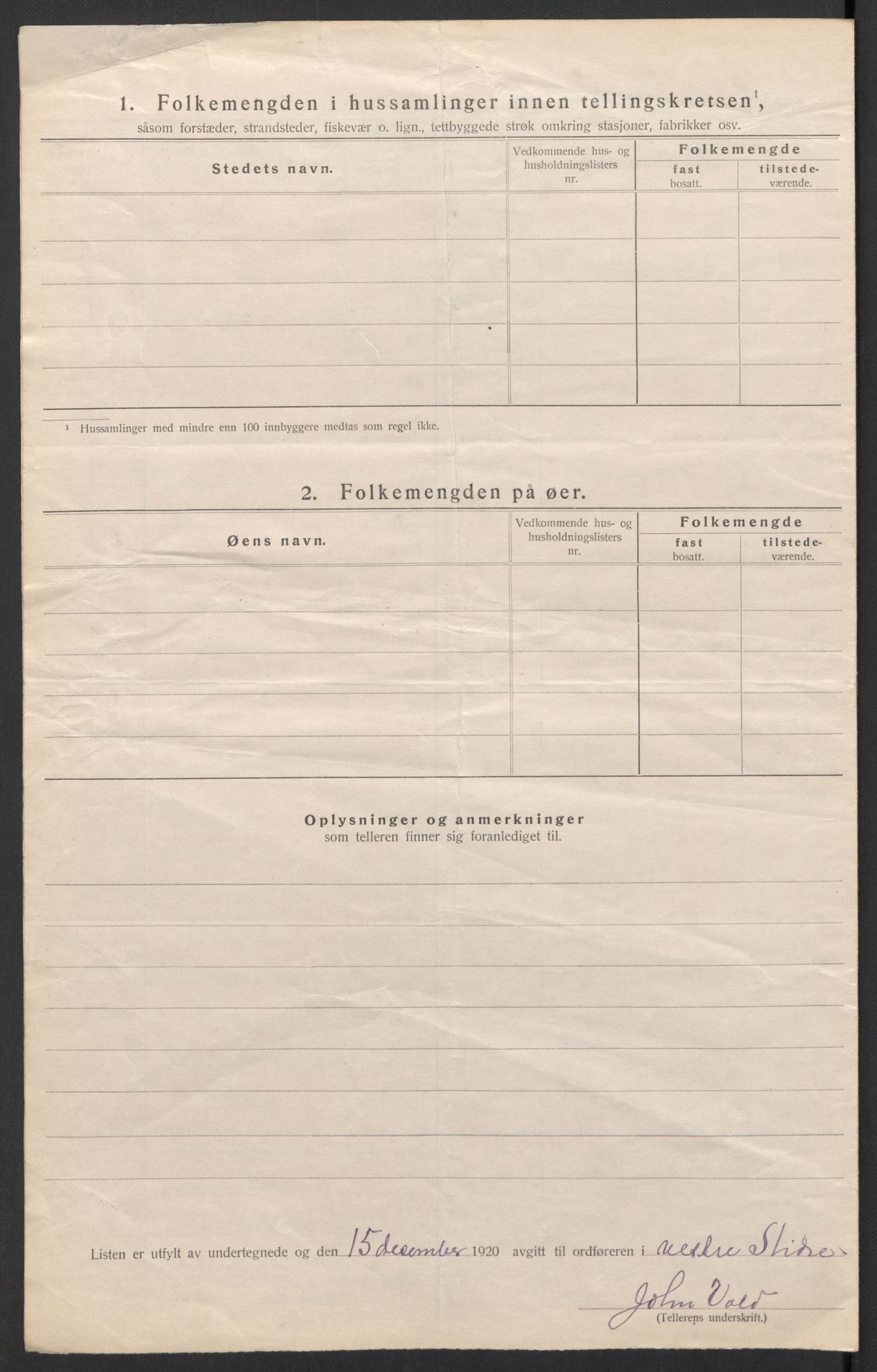 SAH, 1920 census for Vestre Slidre, 1920, p. 8