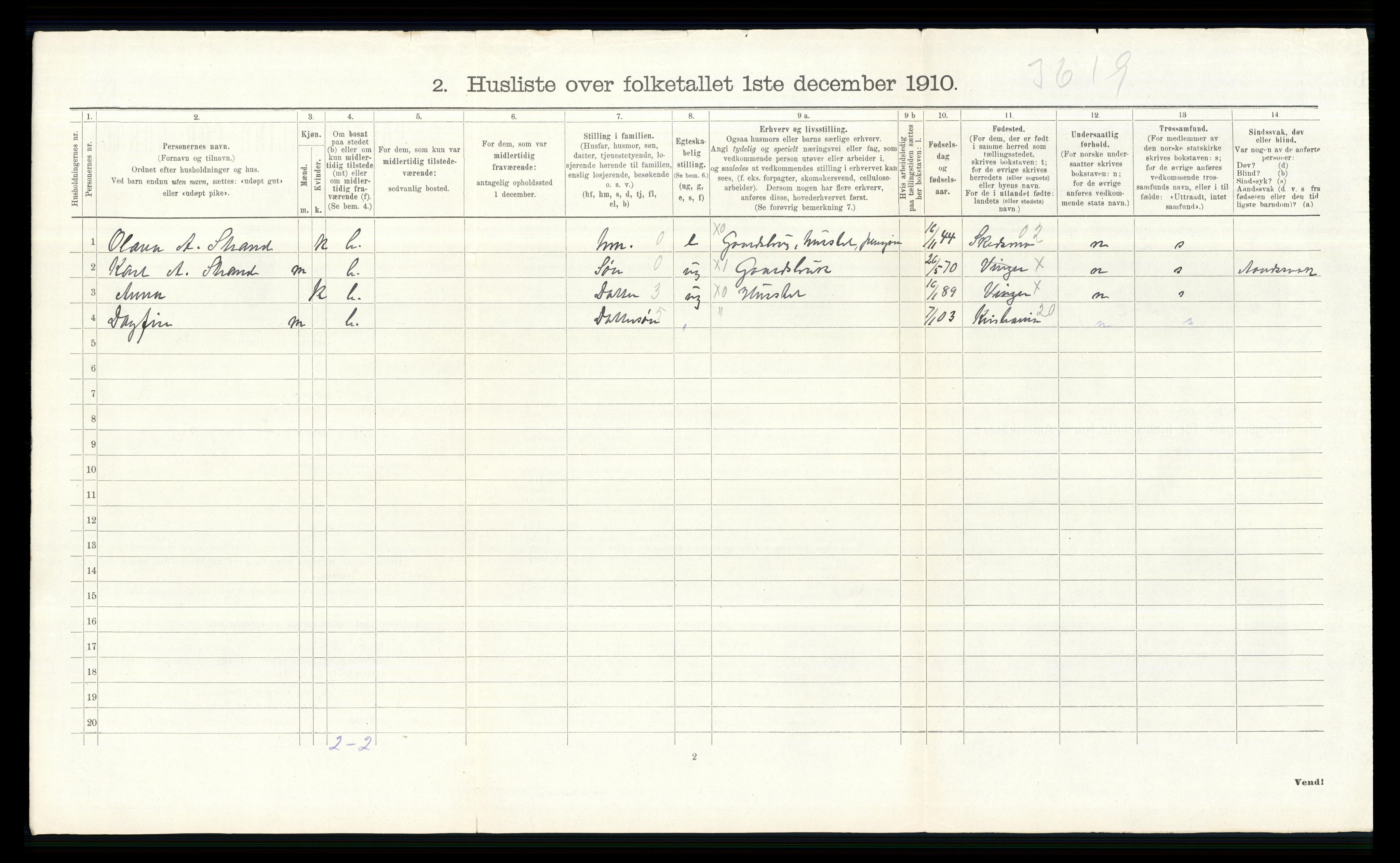 RA, 1910 census for Vinger, 1910, p. 392