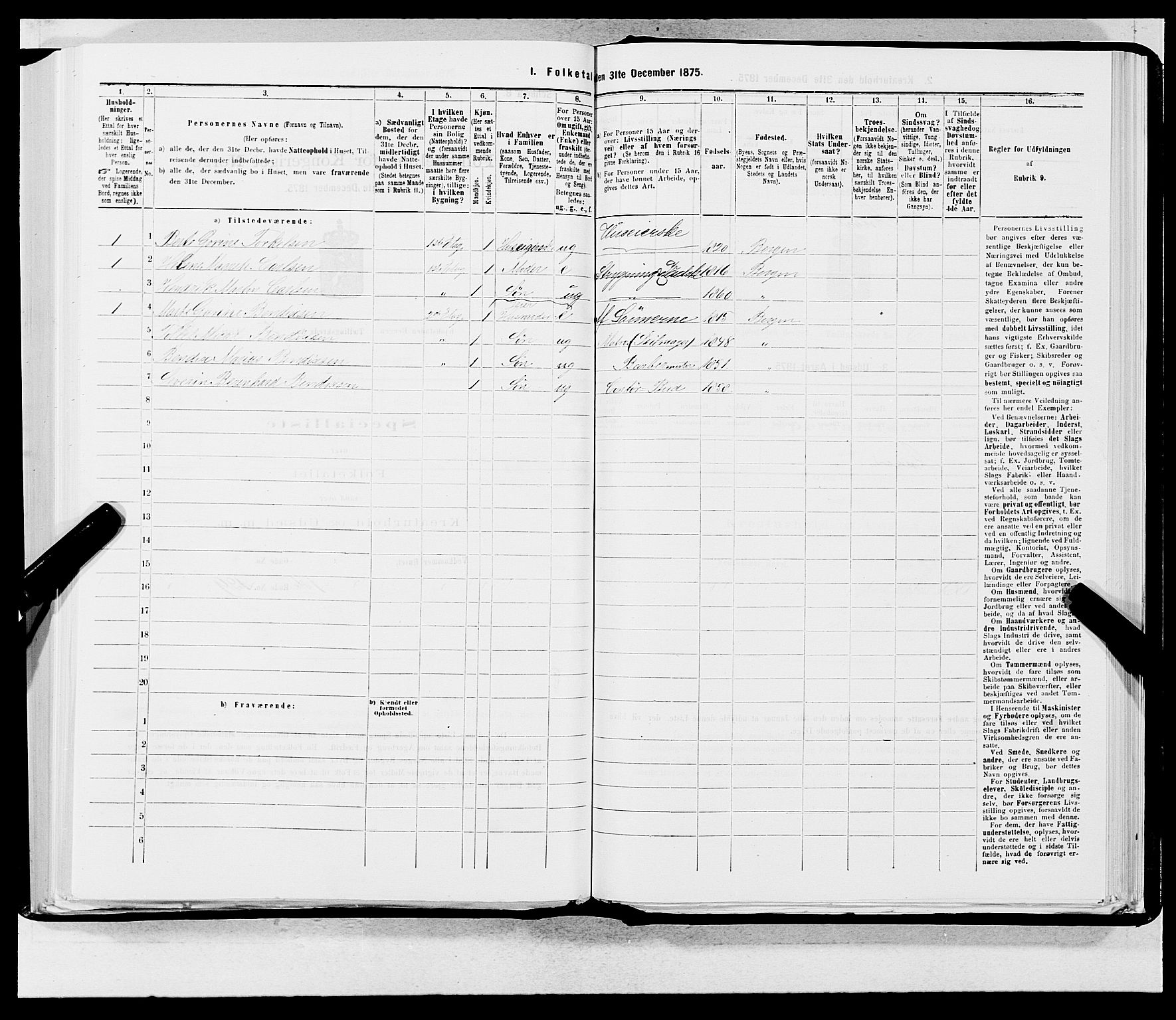 SAB, 1875 census for 1301 Bergen, 1875, p. 260