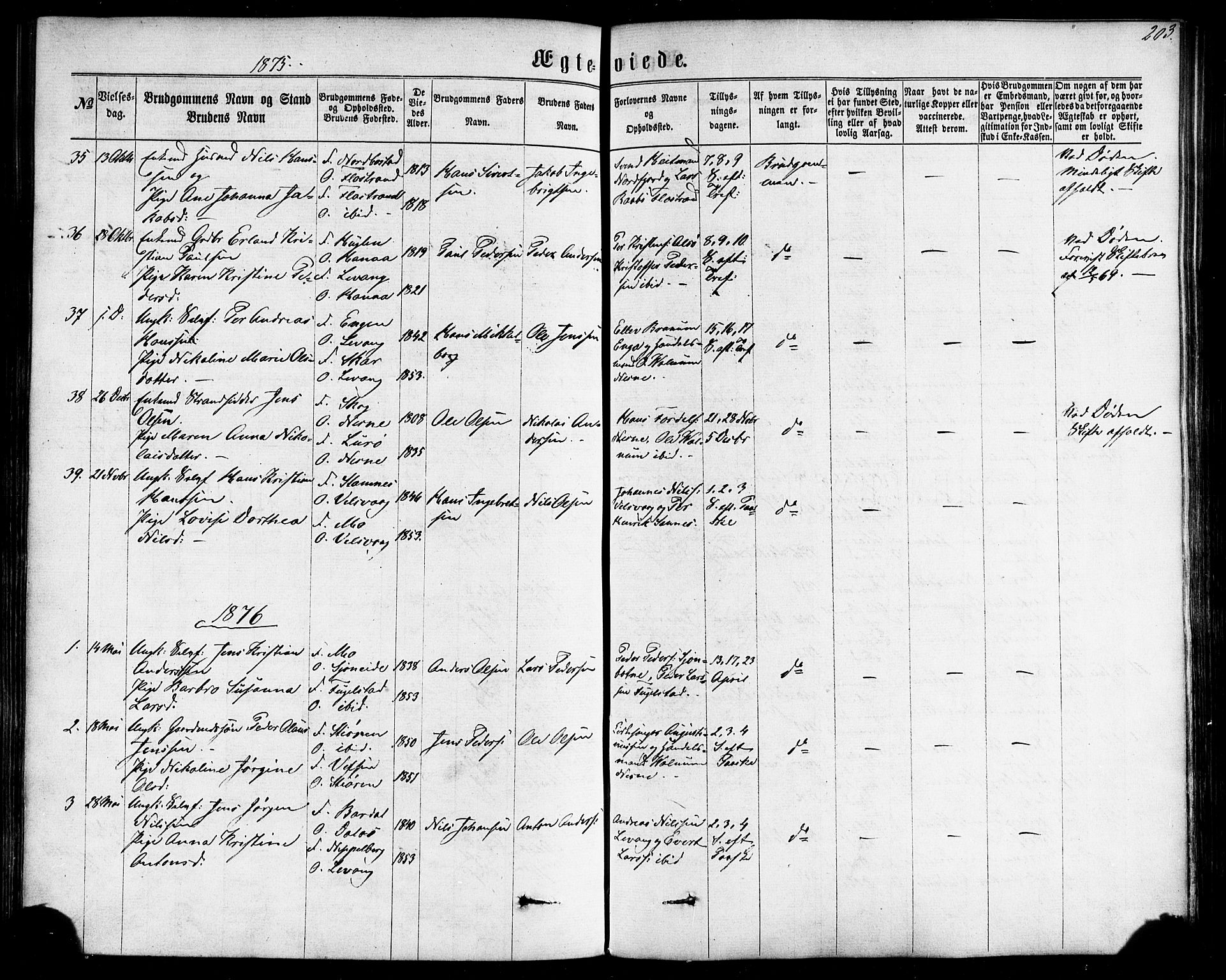 Ministerialprotokoller, klokkerbøker og fødselsregistre - Nordland, AV/SAT-A-1459/838/L0551: Parish register (official) no. 838A09, 1864-1880, p. 203