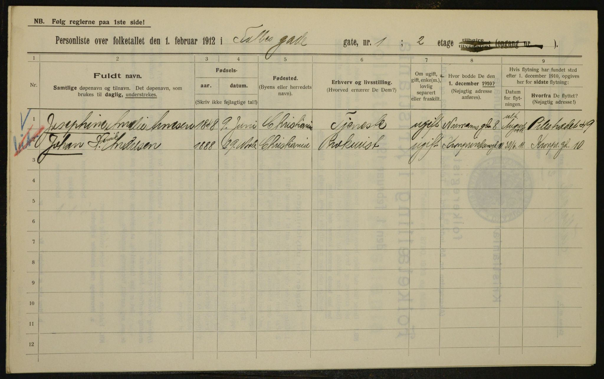 OBA, Municipal Census 1912 for Kristiania, 1912, p. 23132